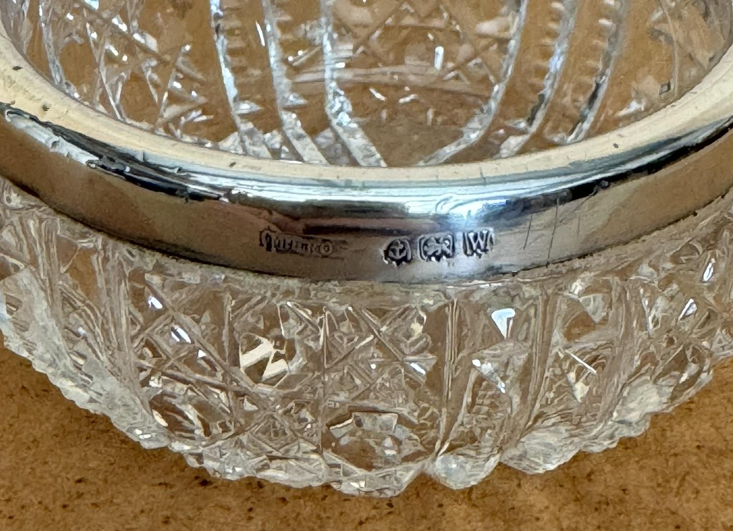 PAIR OF MILLER BROTHERS ANTIQUE CUT GLASS CRYSTAL TRINKET POT STERLING SiLVER For Sale 5