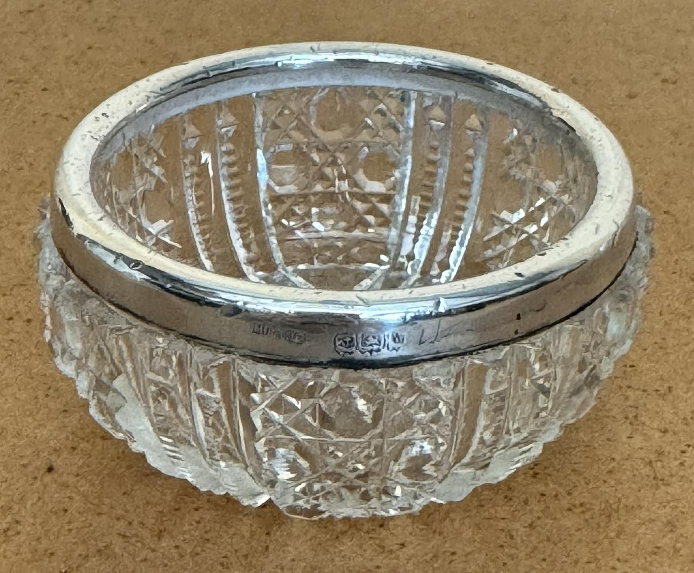 PAIR OF MILLER BROTHERS ANTIQUE CUT GLASS CRYSTAL TRINKET POT STERLING SiLVER For Sale 6