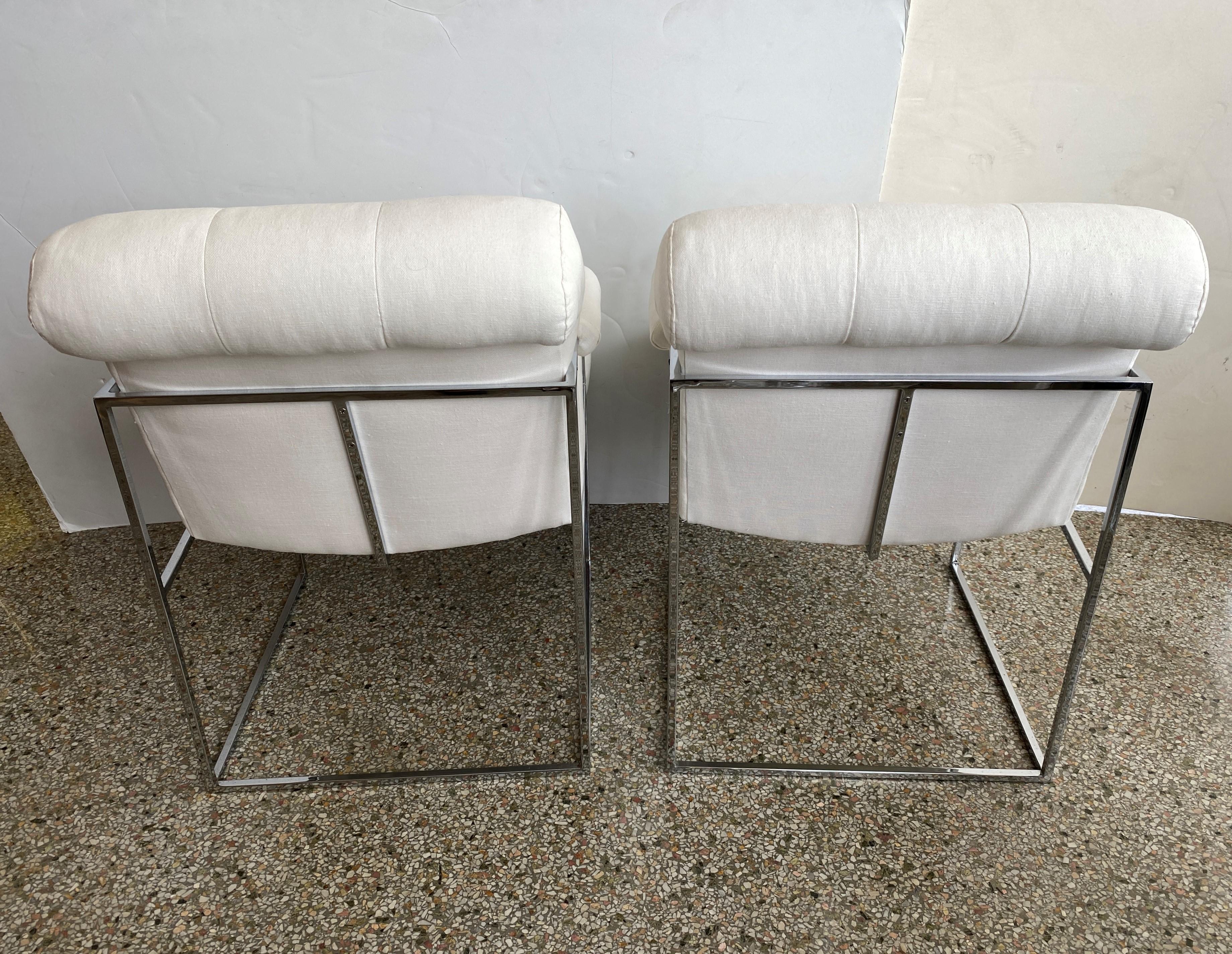 Pair of Milo Baughman Thin Line Chairs in Polished Chrome For Sale 3