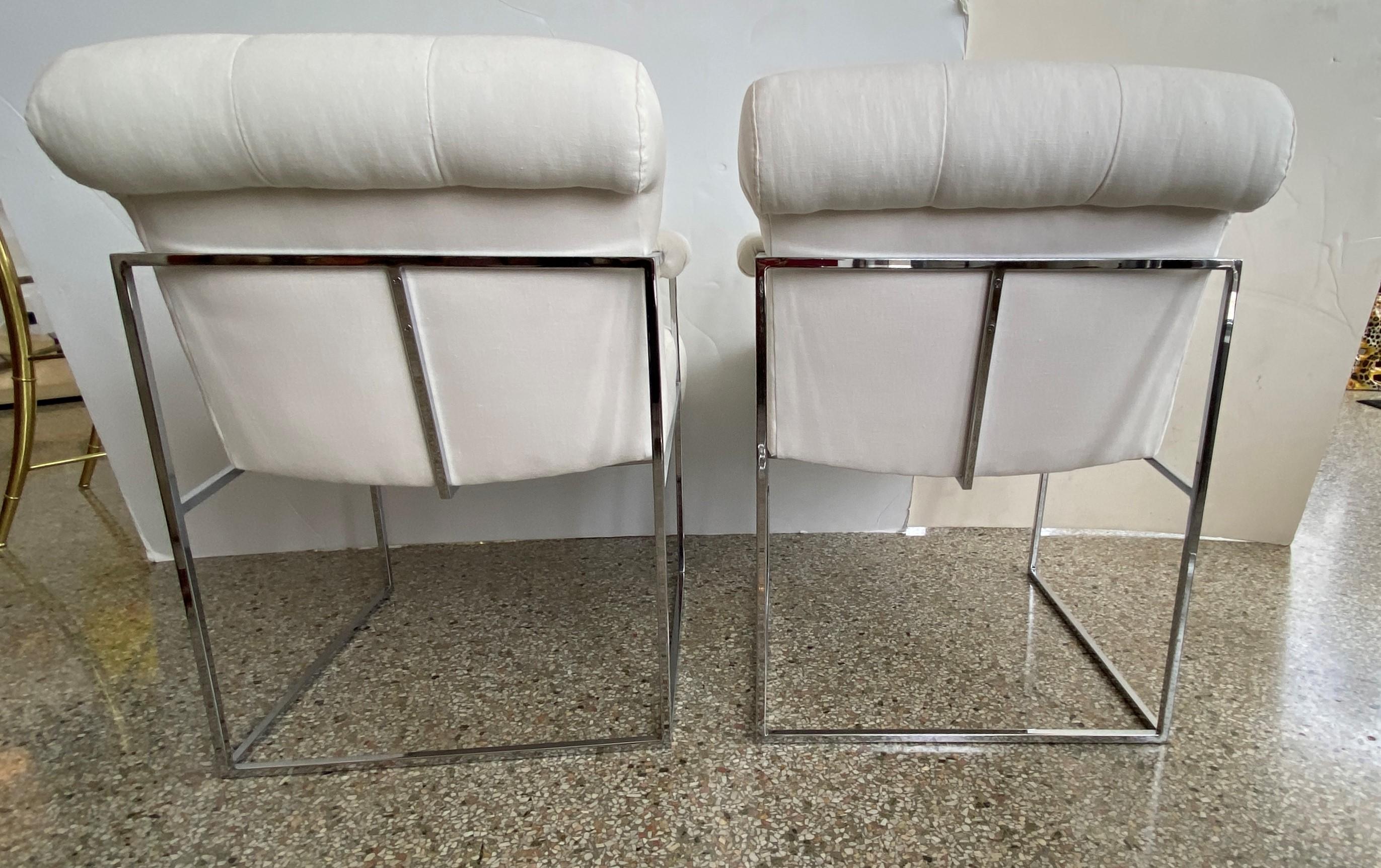 Pair of Milo Baughman Thin Line Chairs in Polished Chrome For Sale 4