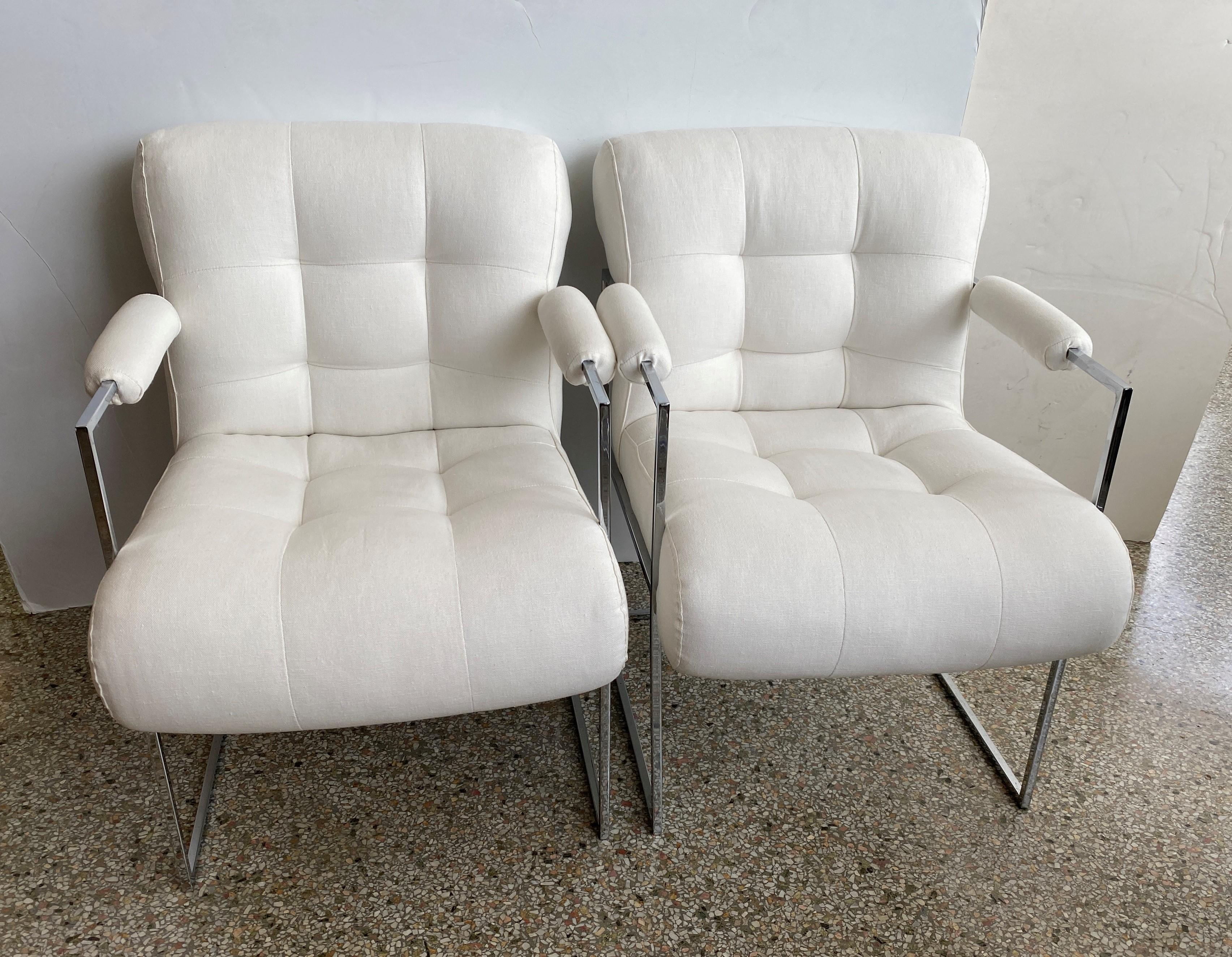 Mid-Century Modern Paire de chaises Thin Line de Milo Baughman en chrome poli en vente