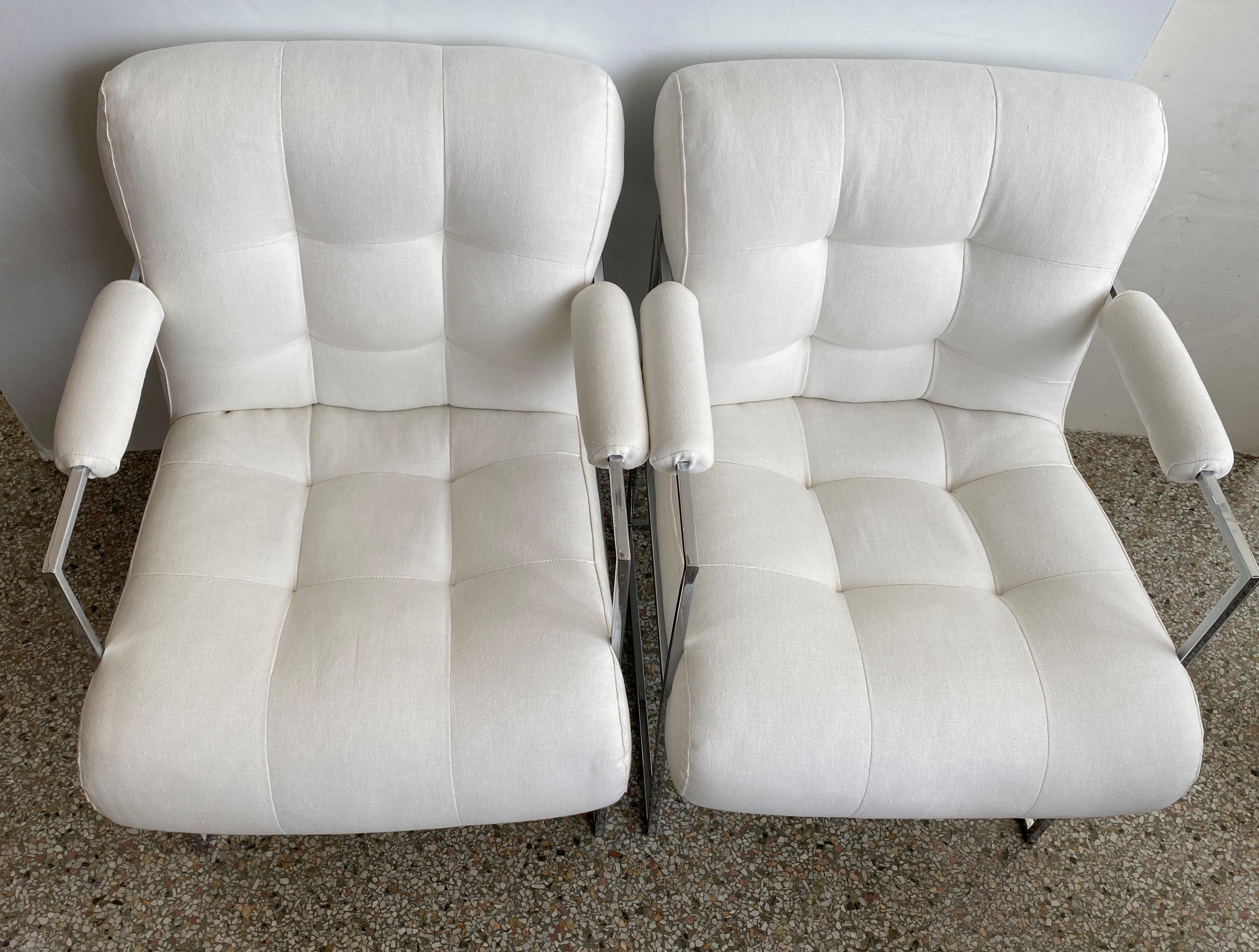 Pair of Milo Baughman Thin Line Chairs in Polished Chrome In Good Condition For Sale In West Palm Beach, FL