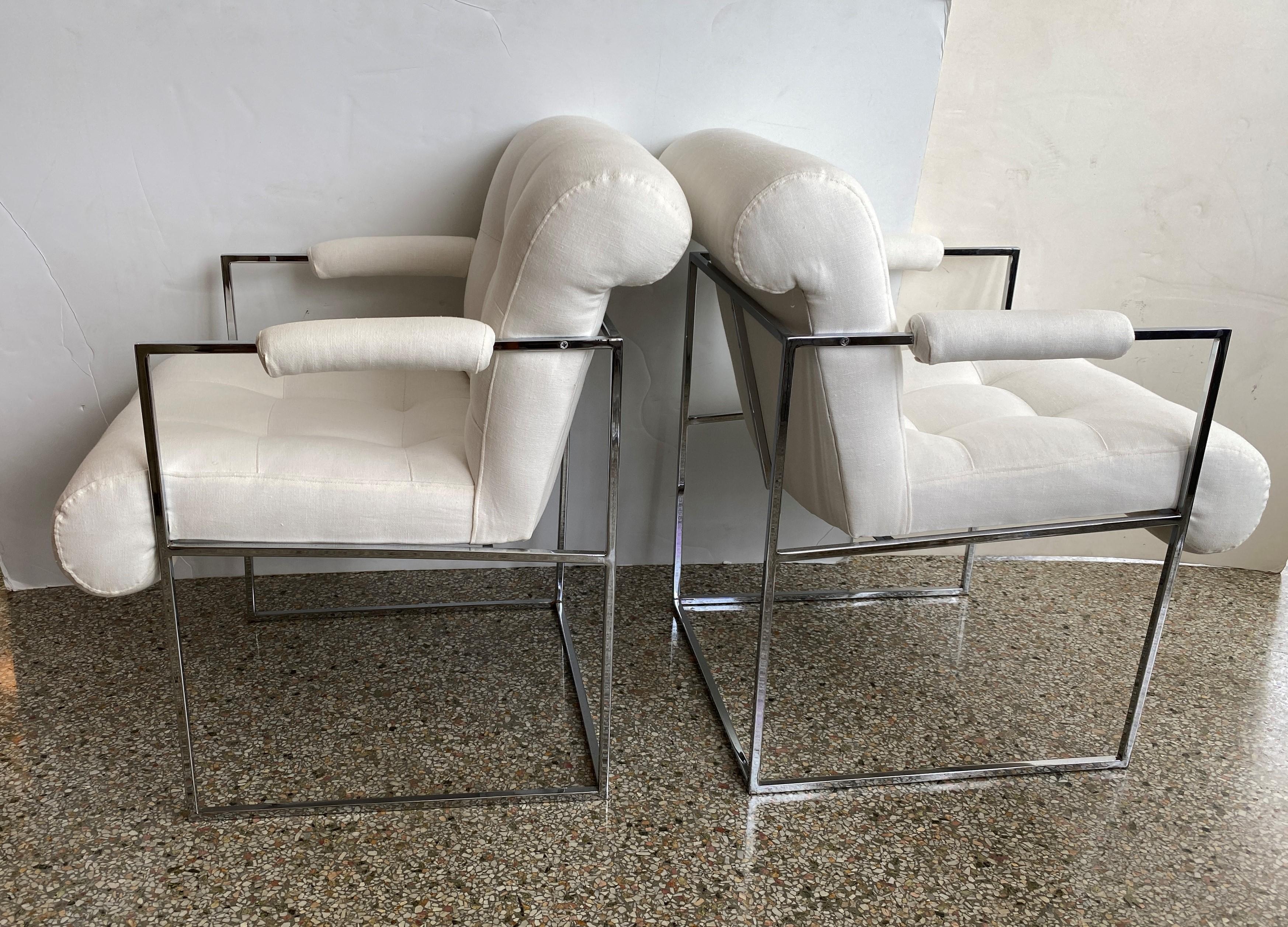 20th Century Pair of Milo Baughman Thin Line Chairs in Polished Chrome For Sale