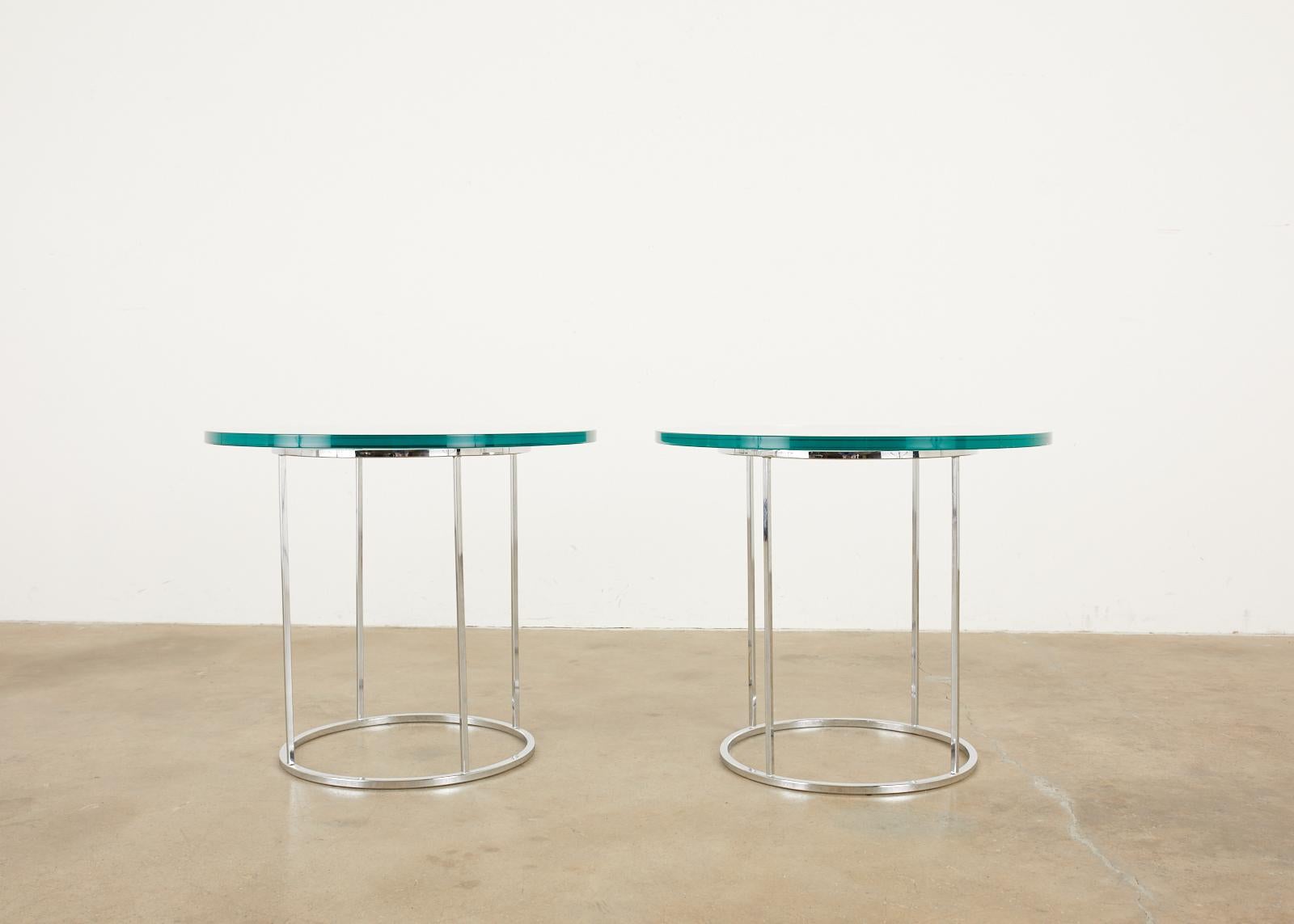 Mid-Century Modern Pair of Milo Baughman Attributed Thin Line Chrome Drink Tables For Sale
