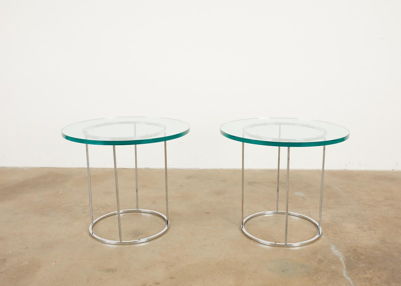Steel Pair of Milo Baughman Attributed Thin Line Chrome Drink Tables For Sale