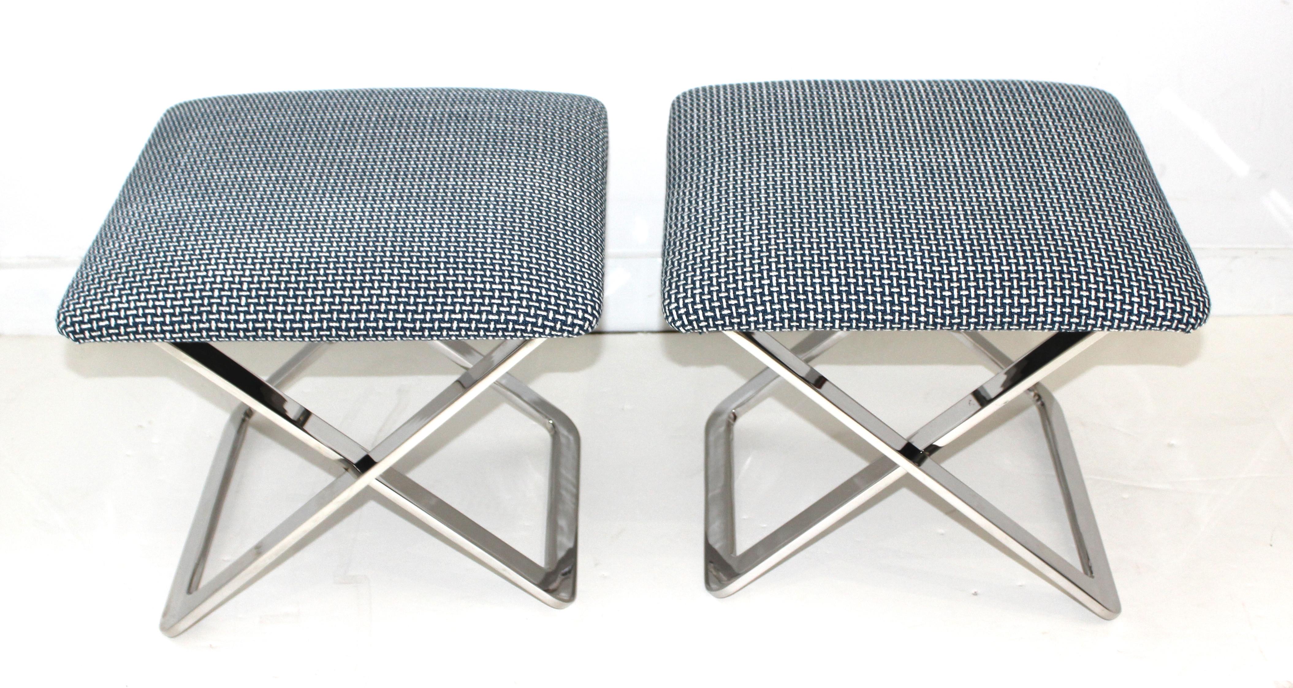 American Pair of Milo Baughman Attributed X-Stools For Sale