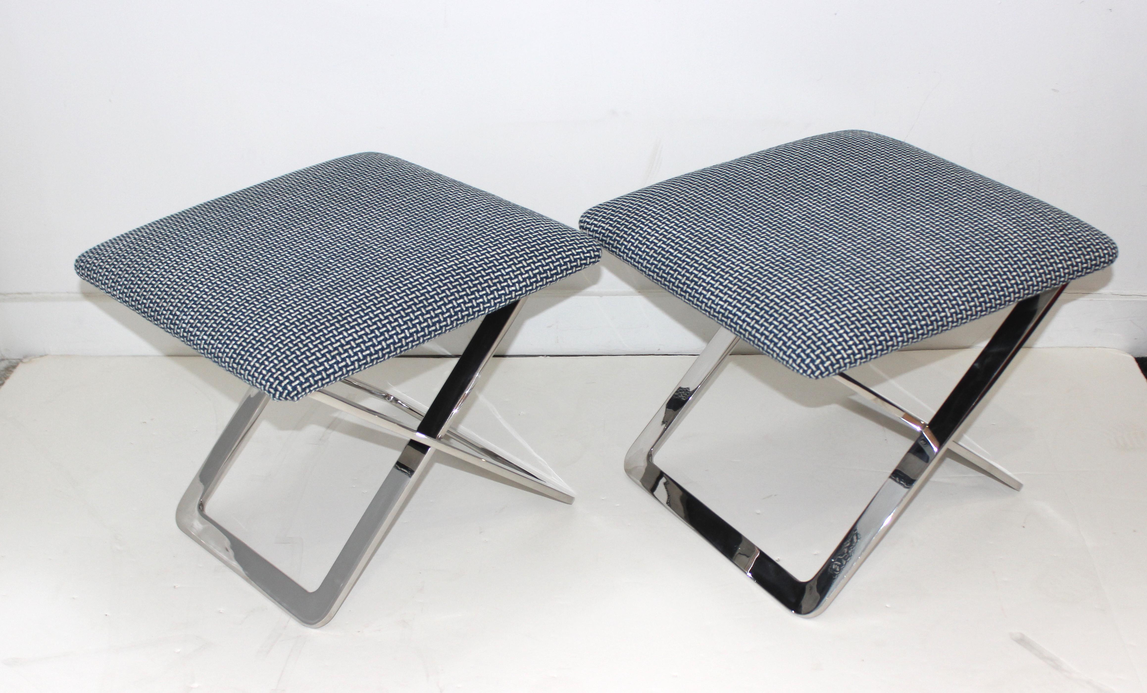 Pair of Milo Baughman Attributed X-Stools In Good Condition For Sale In West Palm Beach, FL