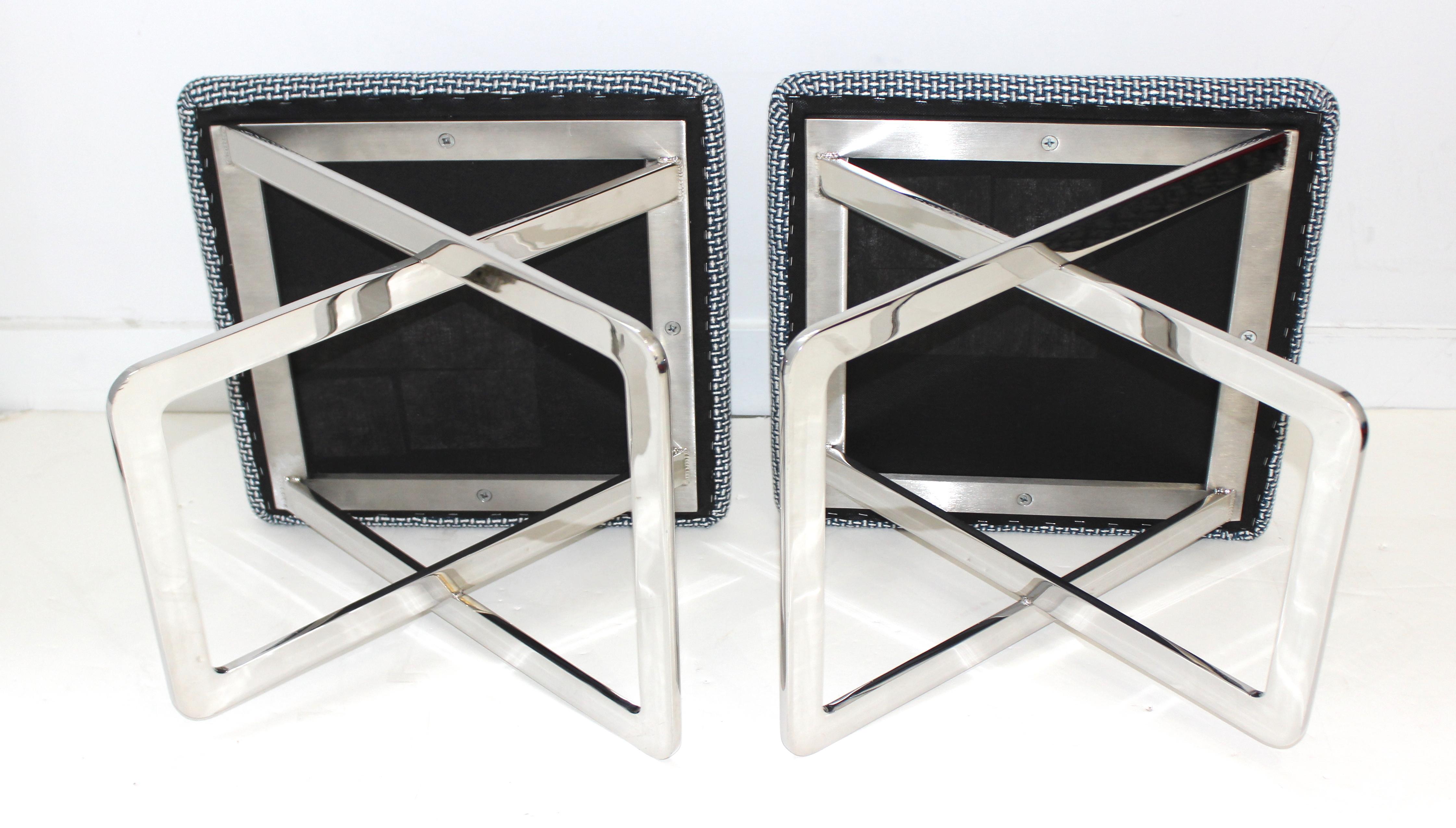 Steel Pair of Milo Baughman Attributed X-Stools For Sale