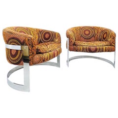 Pair of Milo Baughman Barrel Back Club Chairs by Thayer Coggin