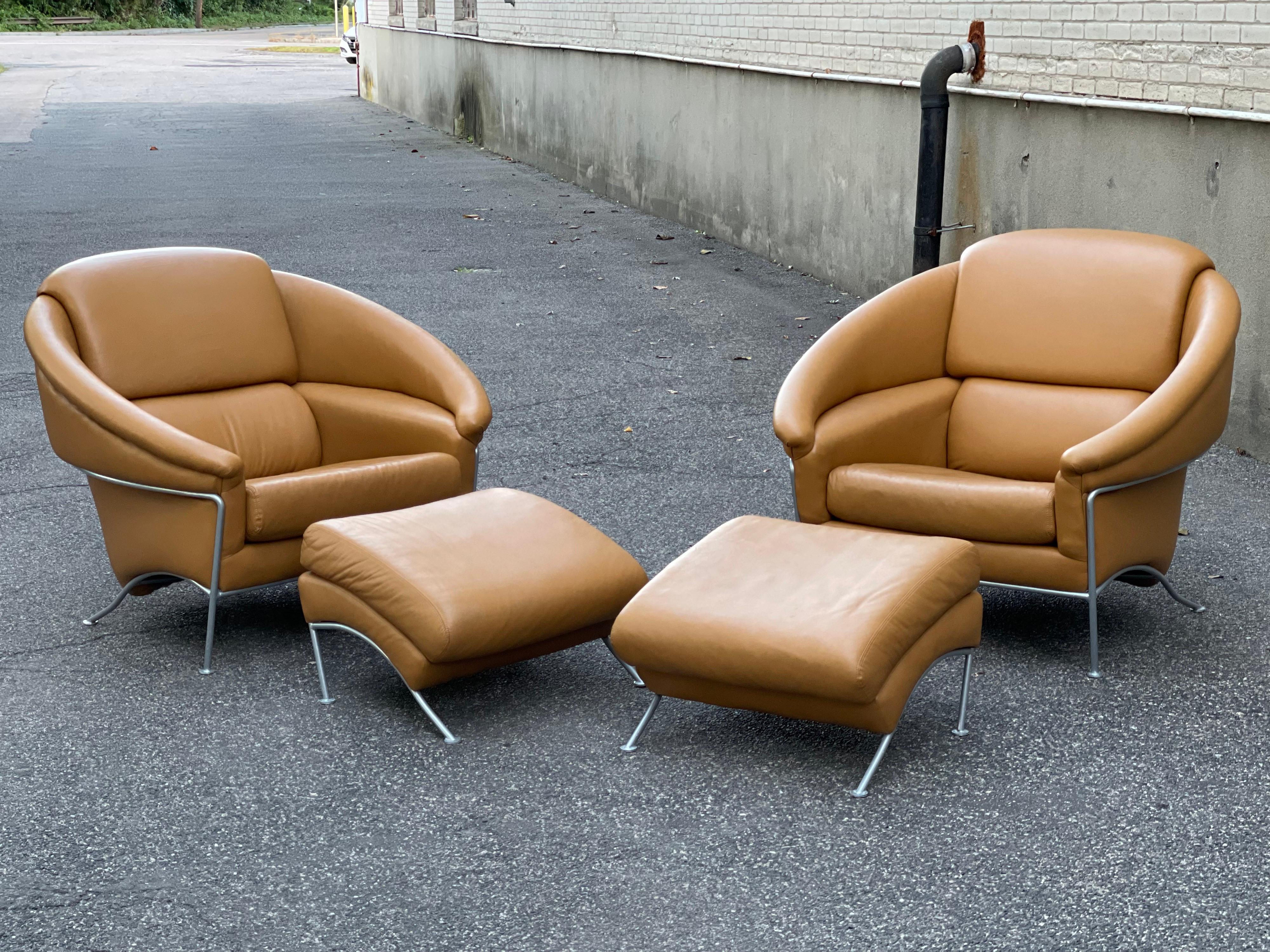 Mid-Century Modern Pair of Milo Baughman Boldido Lounge Chairs and Ottomans for Thayer Coggin