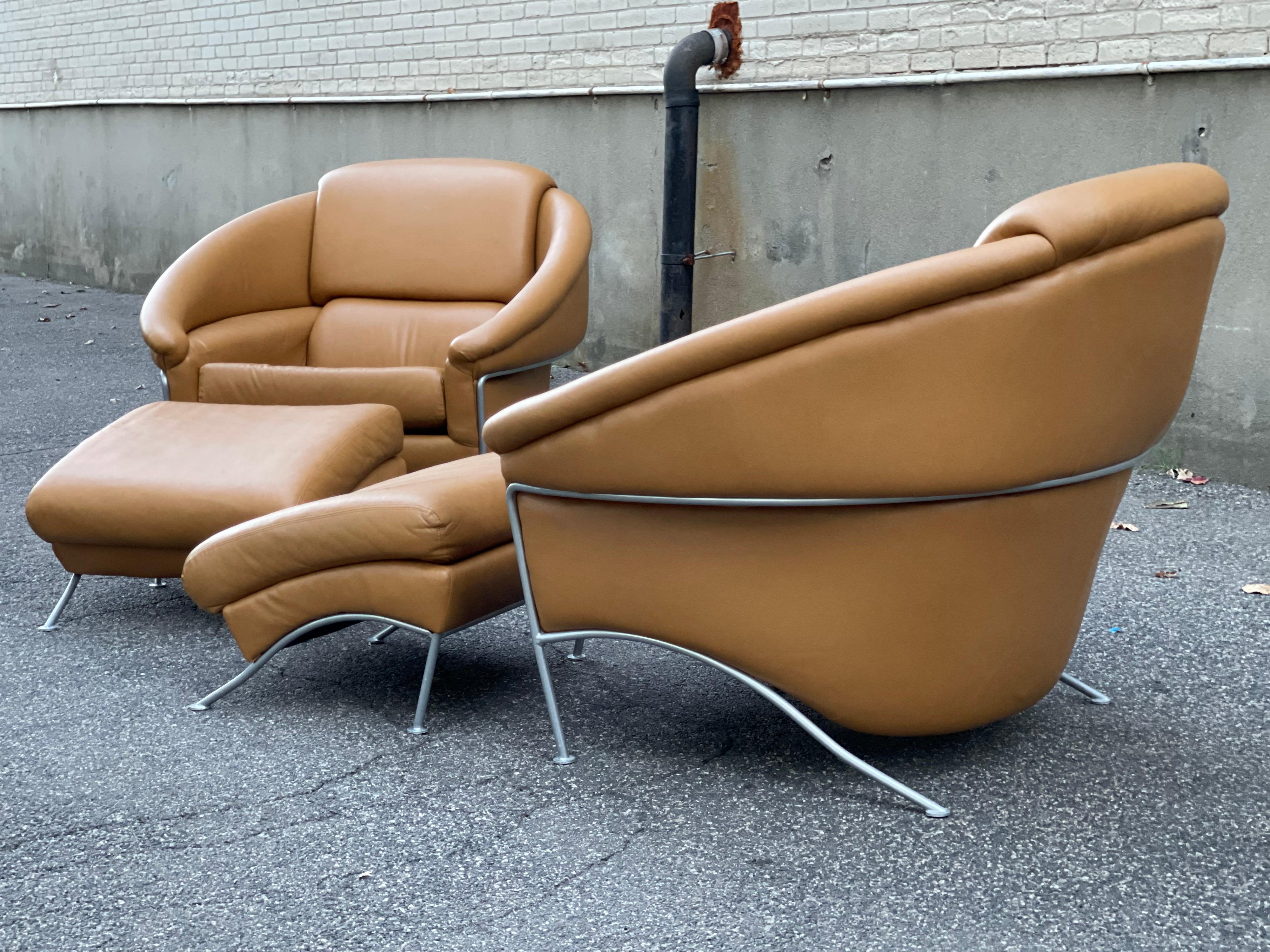 American Pair of Milo Baughman Boldido Lounge Chairs and Ottomans for Thayer Coggin