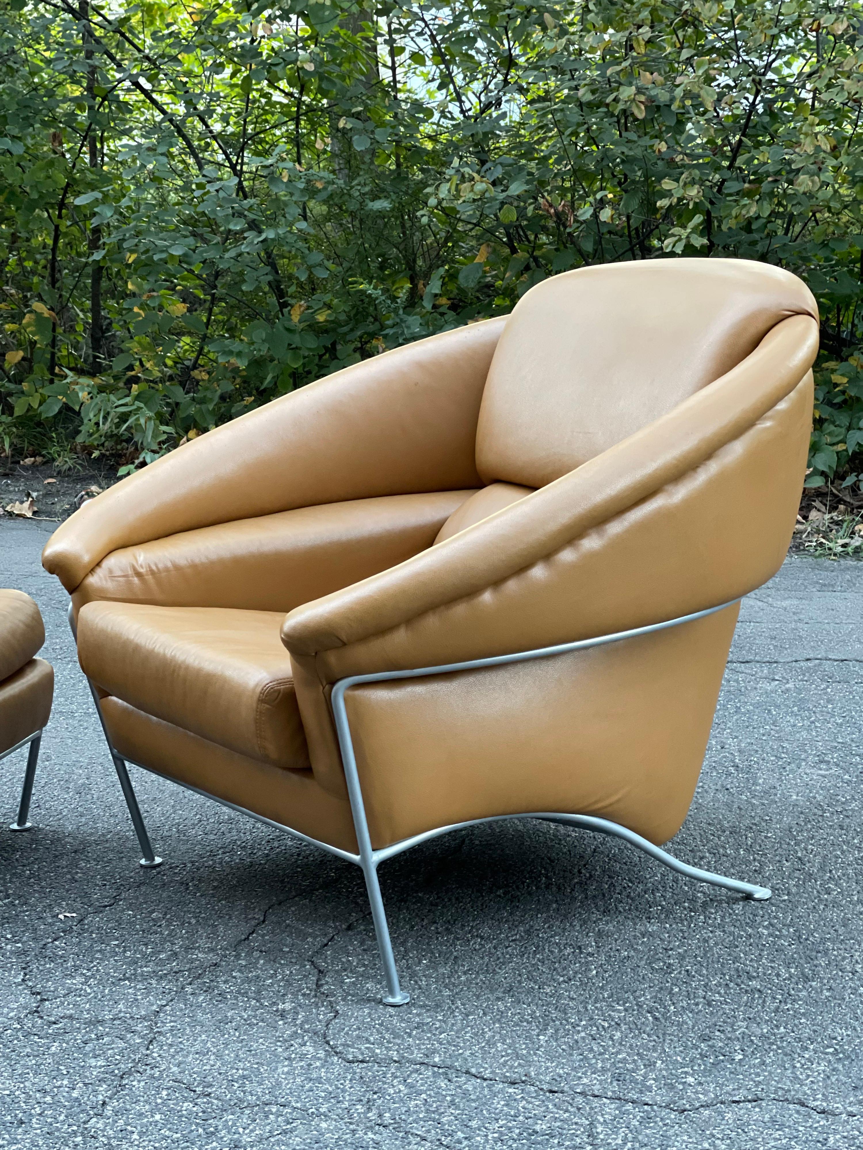 Late 20th Century Pair of Milo Baughman Boldido Lounge Chairs and Ottomans for Thayer Coggin