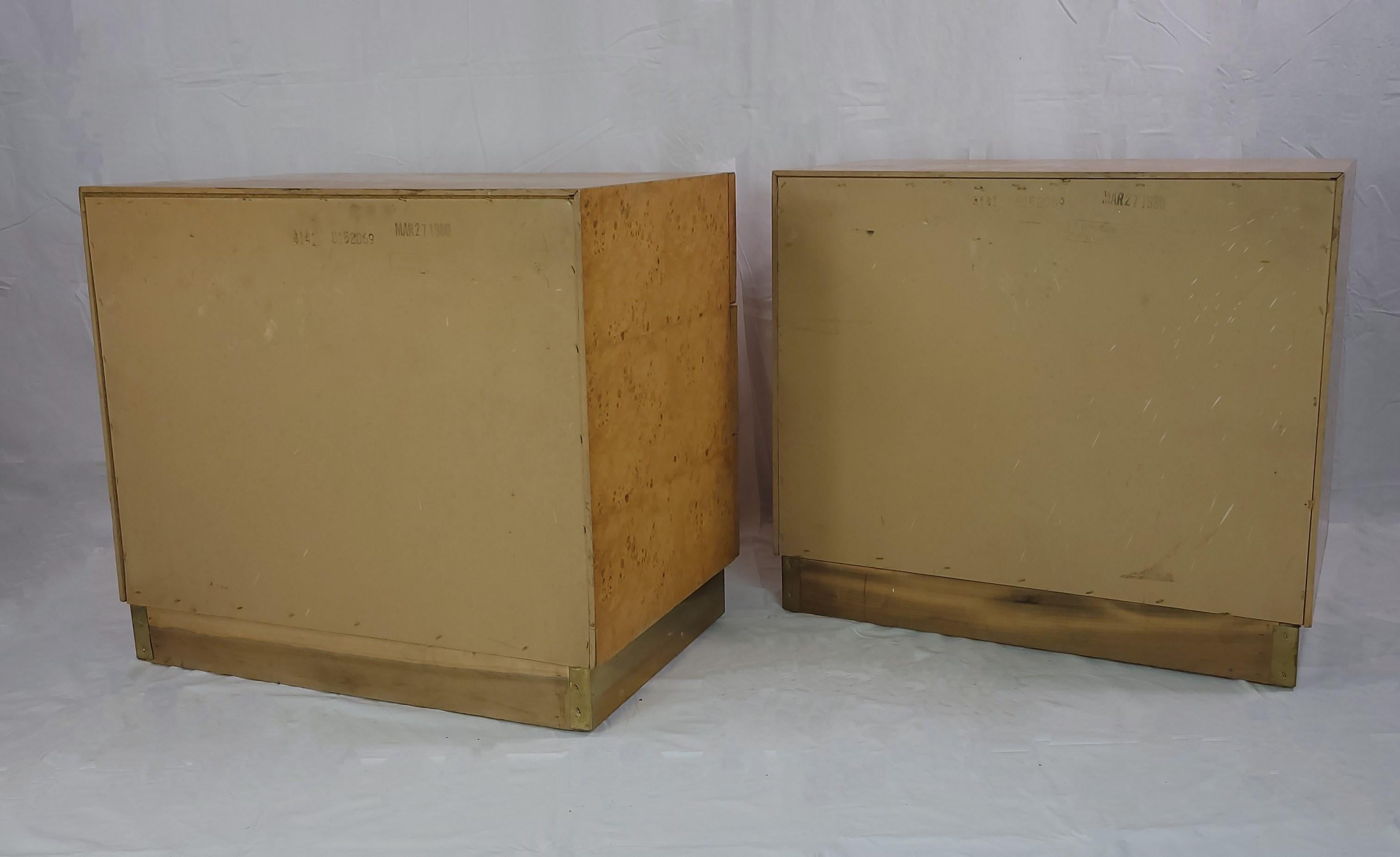 Brass Pair of Milo Baughman Book Matched Burl Wood Night Stands for Founders Furniture For Sale
