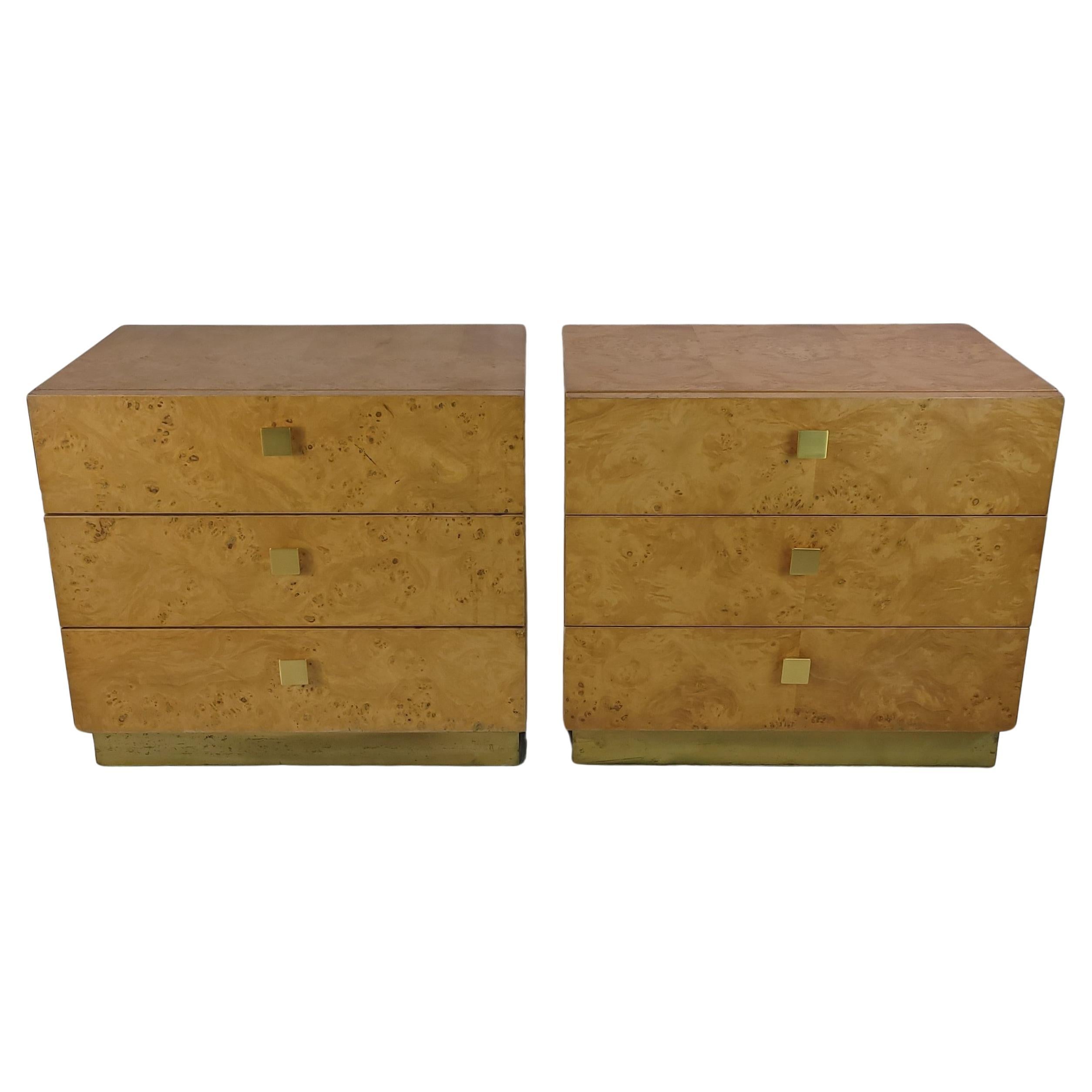 Pair of Milo Baughman Book Matched Burl Wood Night Stands for Founders Furniture For Sale