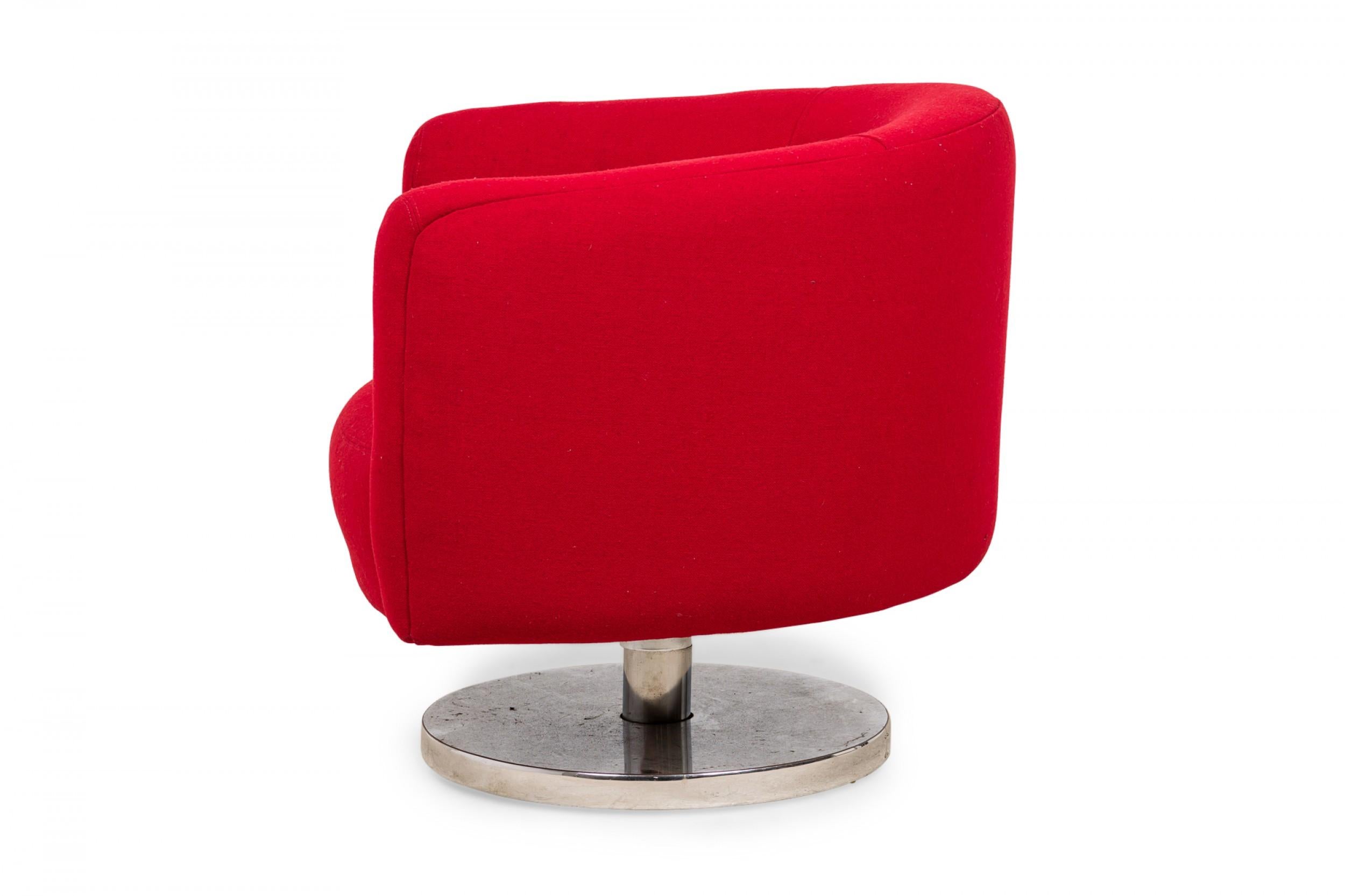 American Pair of Milo Baughman Bright Red Upholstered Swivel / Tilt Tub Armchairs For Sale