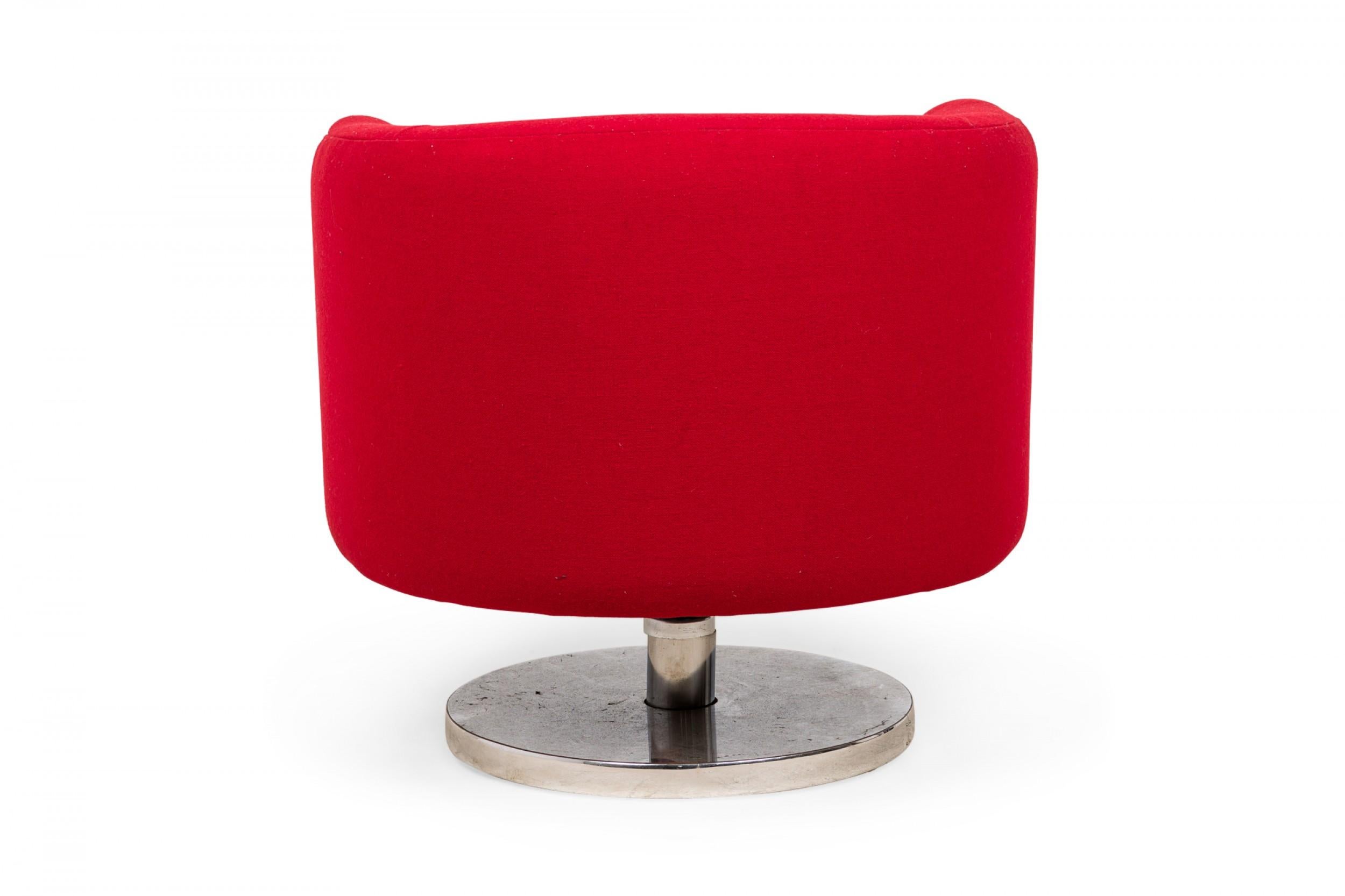 20th Century Pair of Milo Baughman Bright Red Upholstered Swivel / Tilt Tub Armchairs For Sale