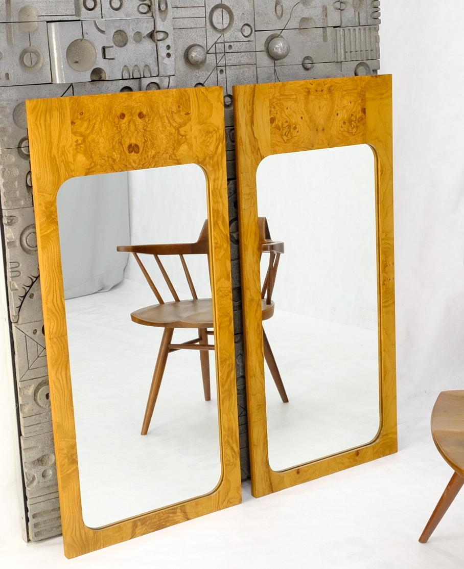 Style of Milo Baughman Burl Wood Bookmatched Mid-Century Modern Wall Mirror Pair In Good Condition For Sale In Rockaway, NJ