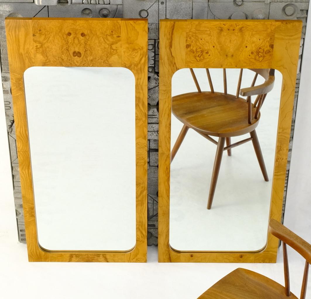20th Century Style of Milo Baughman Burl Wood Bookmatched Mid-Century Modern Wall Mirror Pair For Sale