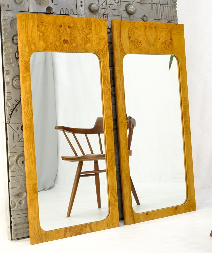 Style of Milo Baughman Burl Wood Bookmatched Mid-Century Modern Wall Mirror Pair For Sale 1