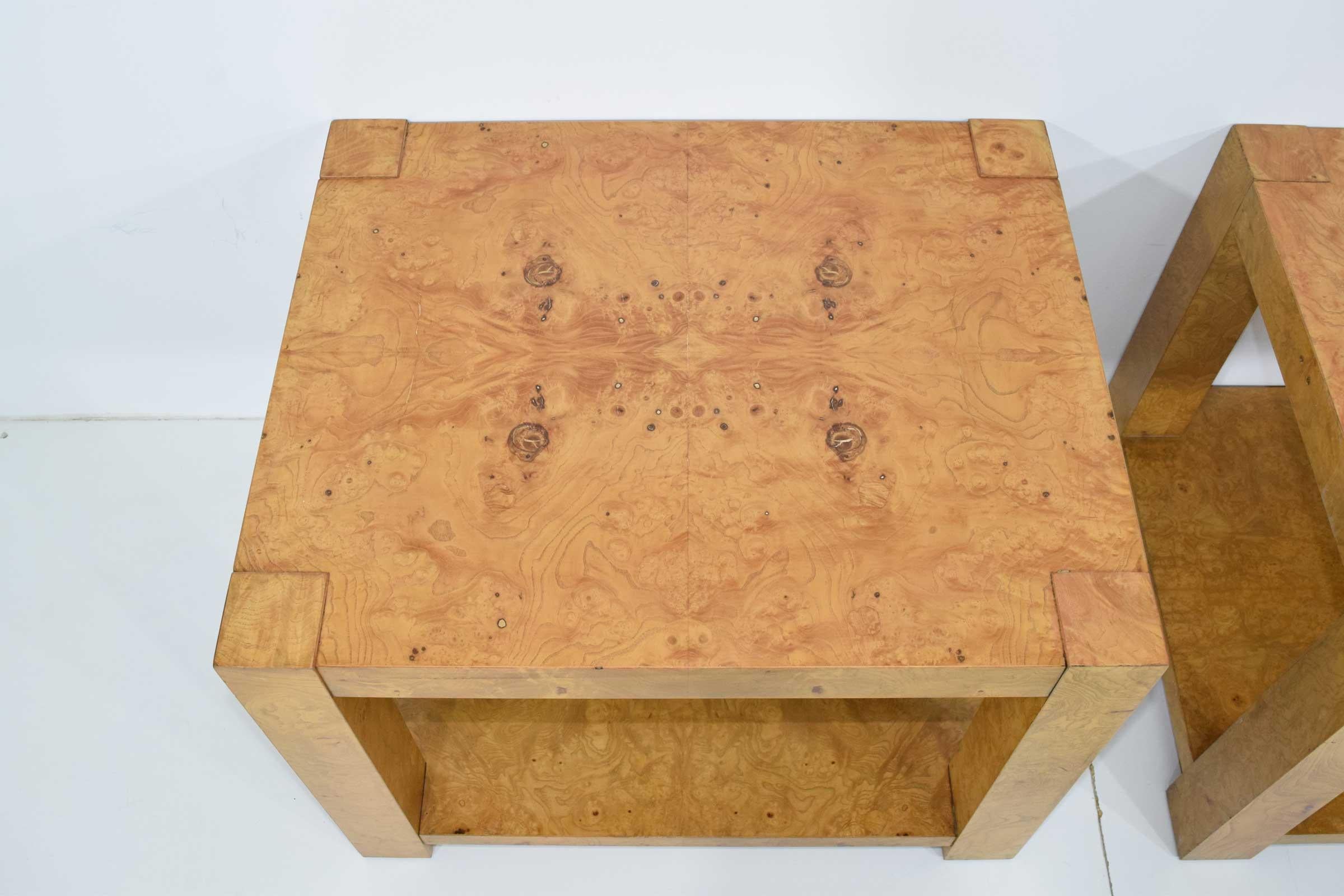 Mid-Century Modern Pair of Lane Burl Wood End Tables or Nightstands