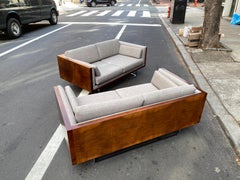 Pair of Milo Baughman "Case" Walnut Floating Loveseats