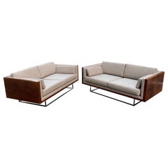 Pair of Milo Baughman "Case" Walnut Floating Loveseats