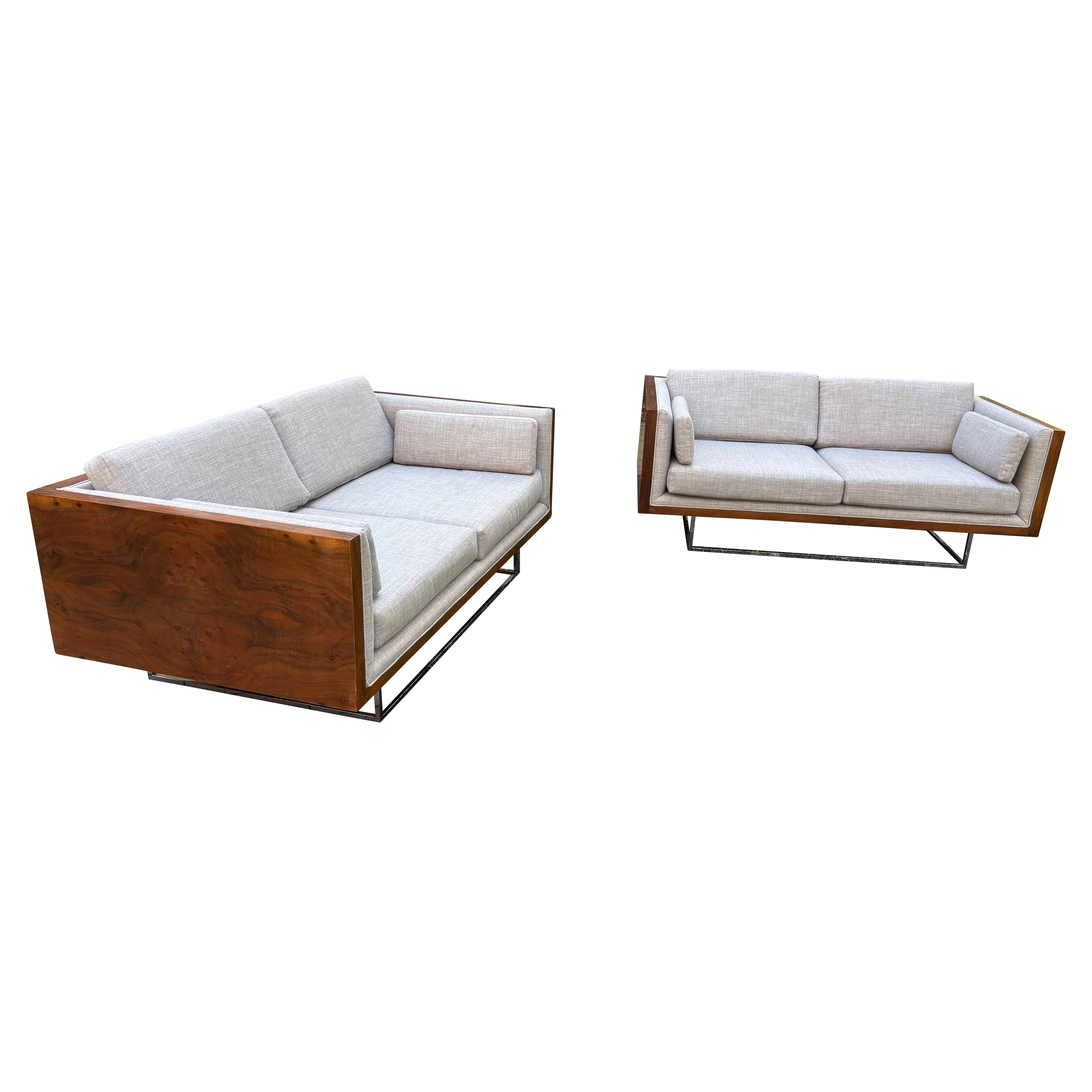 Pair of Milo Baughman "Case" Walnut Floating Loveseats For Sale