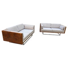 Pair of Milo Baughman "Case" Walnut Floating Loveseats