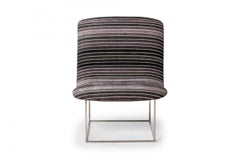 Pair of Milo Baughman Chrome and Black / Gray Striped Upholstery Slipper Chairs