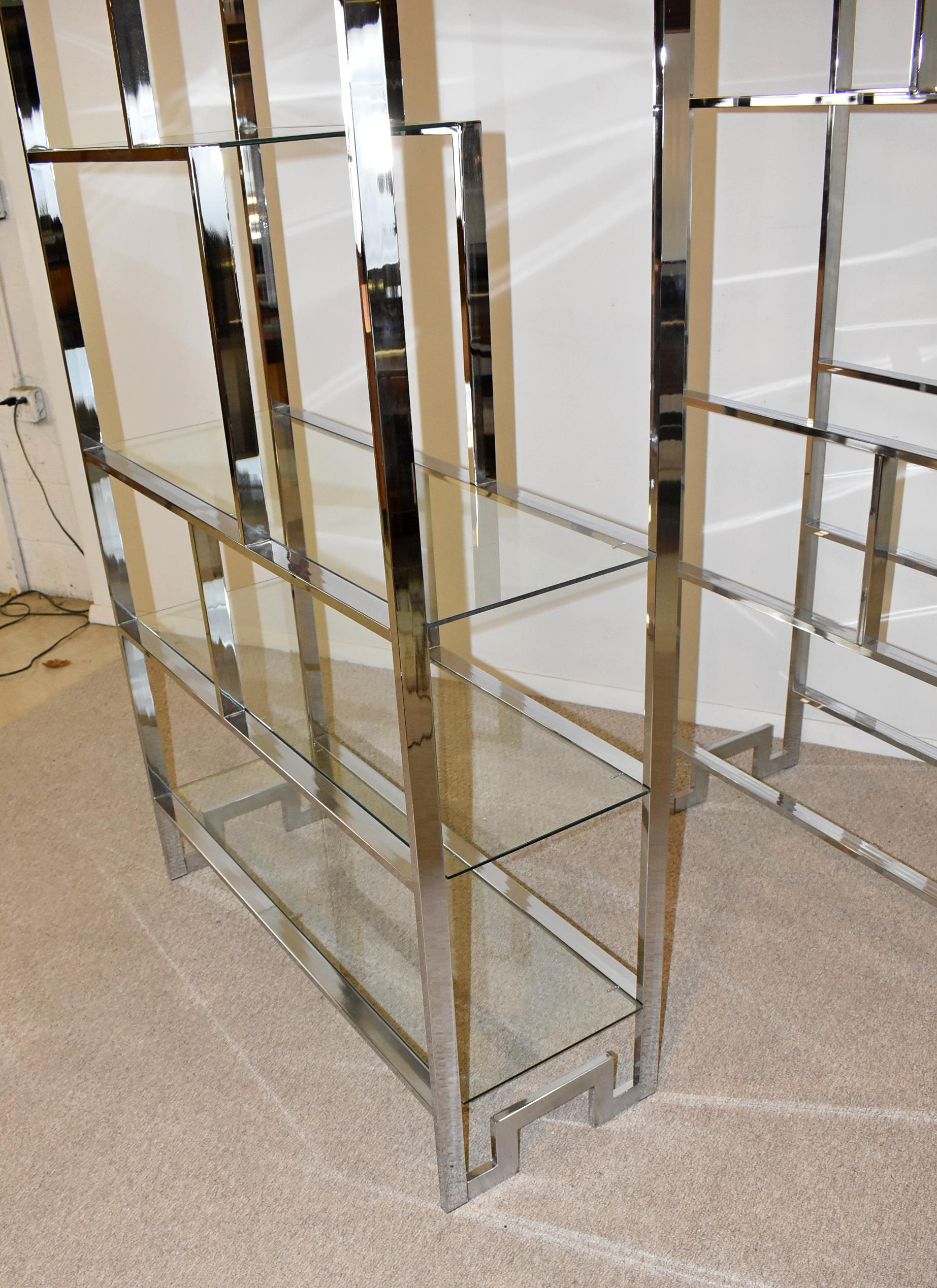 Pair of Milo Baughman Chrome and Glass Six Shelf Étagères In Good Condition For Sale In Toledo, OH