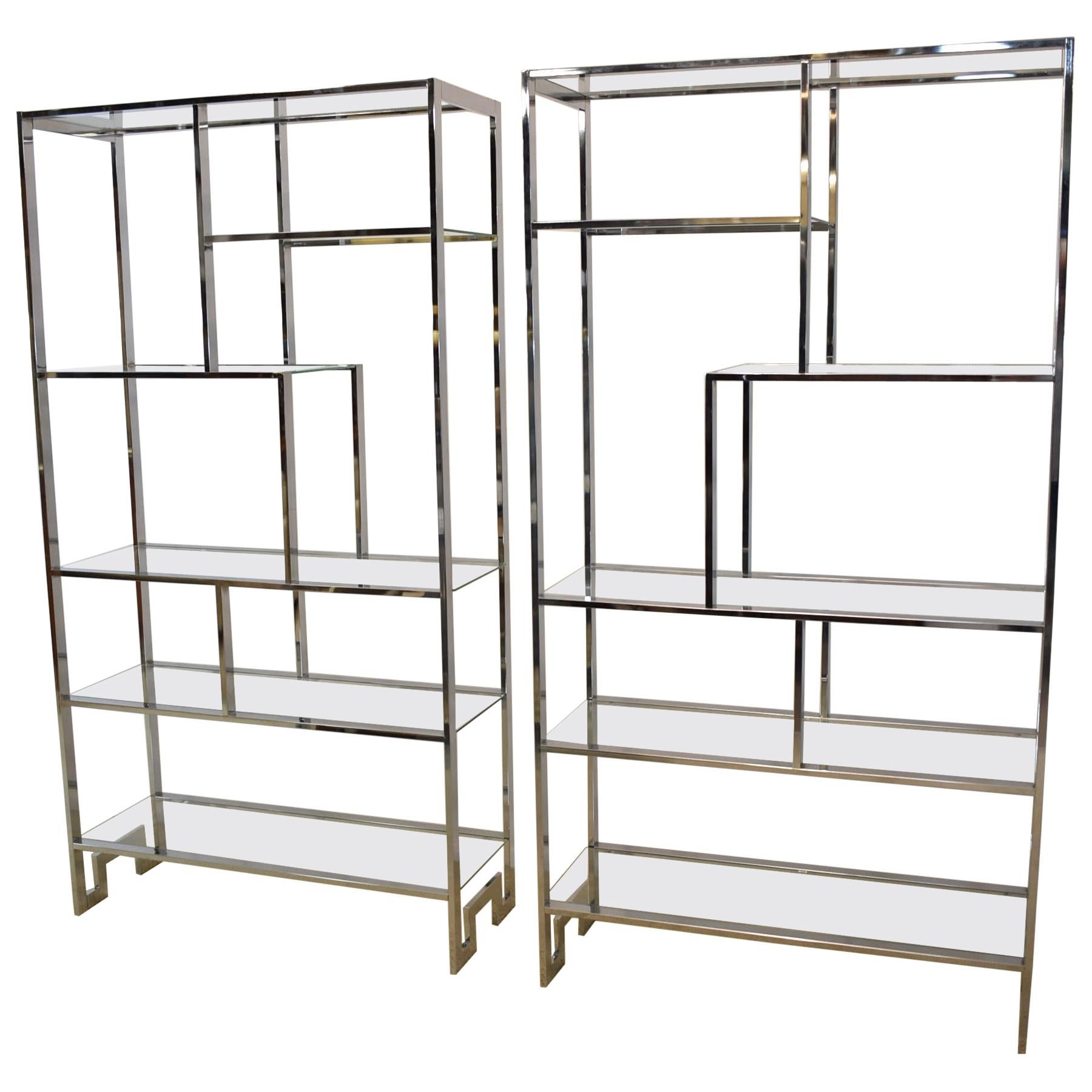 Pair of Milo Baughman Chrome and Glass Six Shelf Étagères