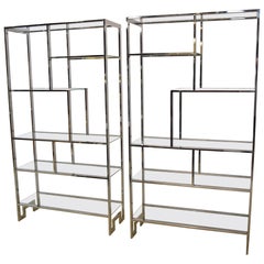 Pair of Milo Baughman Chrome and Glass Six Shelf Étagères