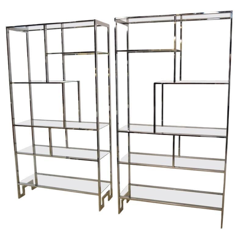 Pair of Milo Baughman Chrome and Glass Six Shelf Étagères For Sale