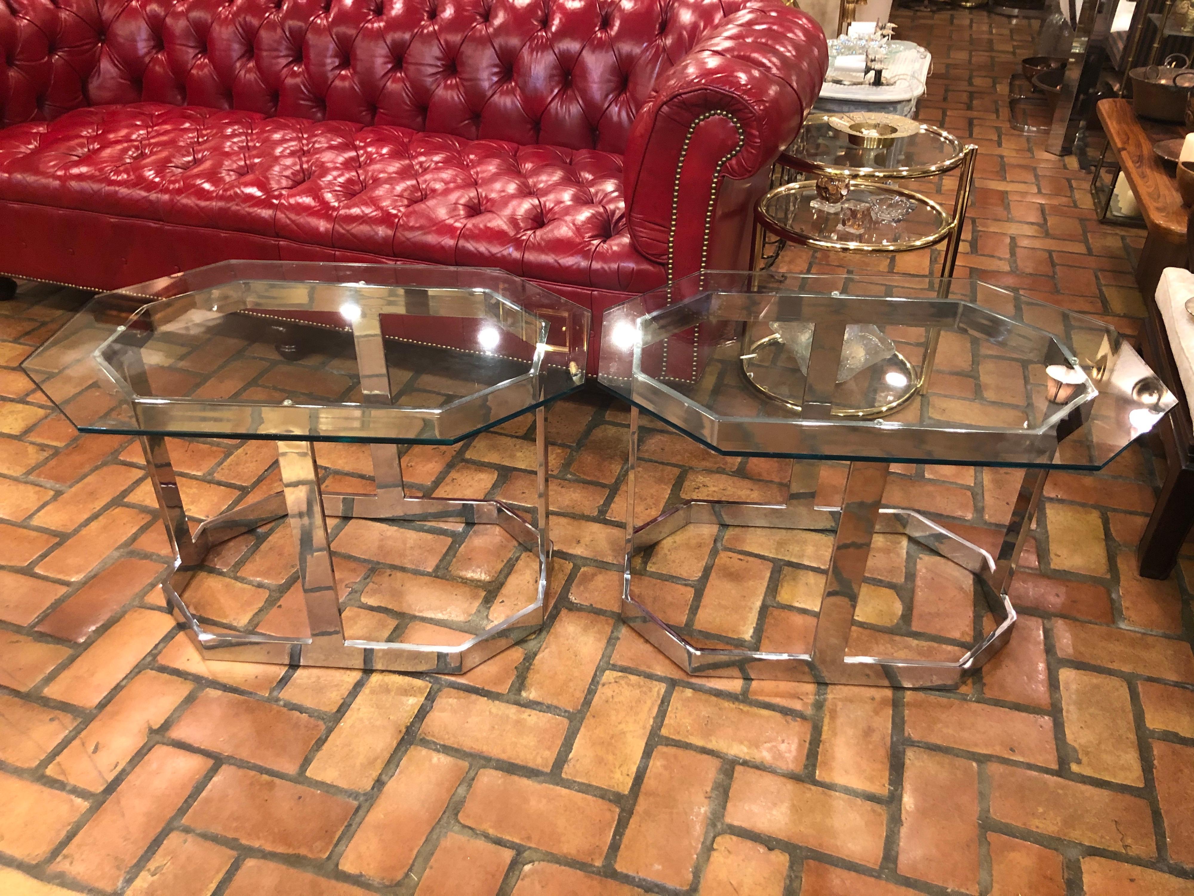 Pair of Mid Century Chrome and Glass Side Tables  3