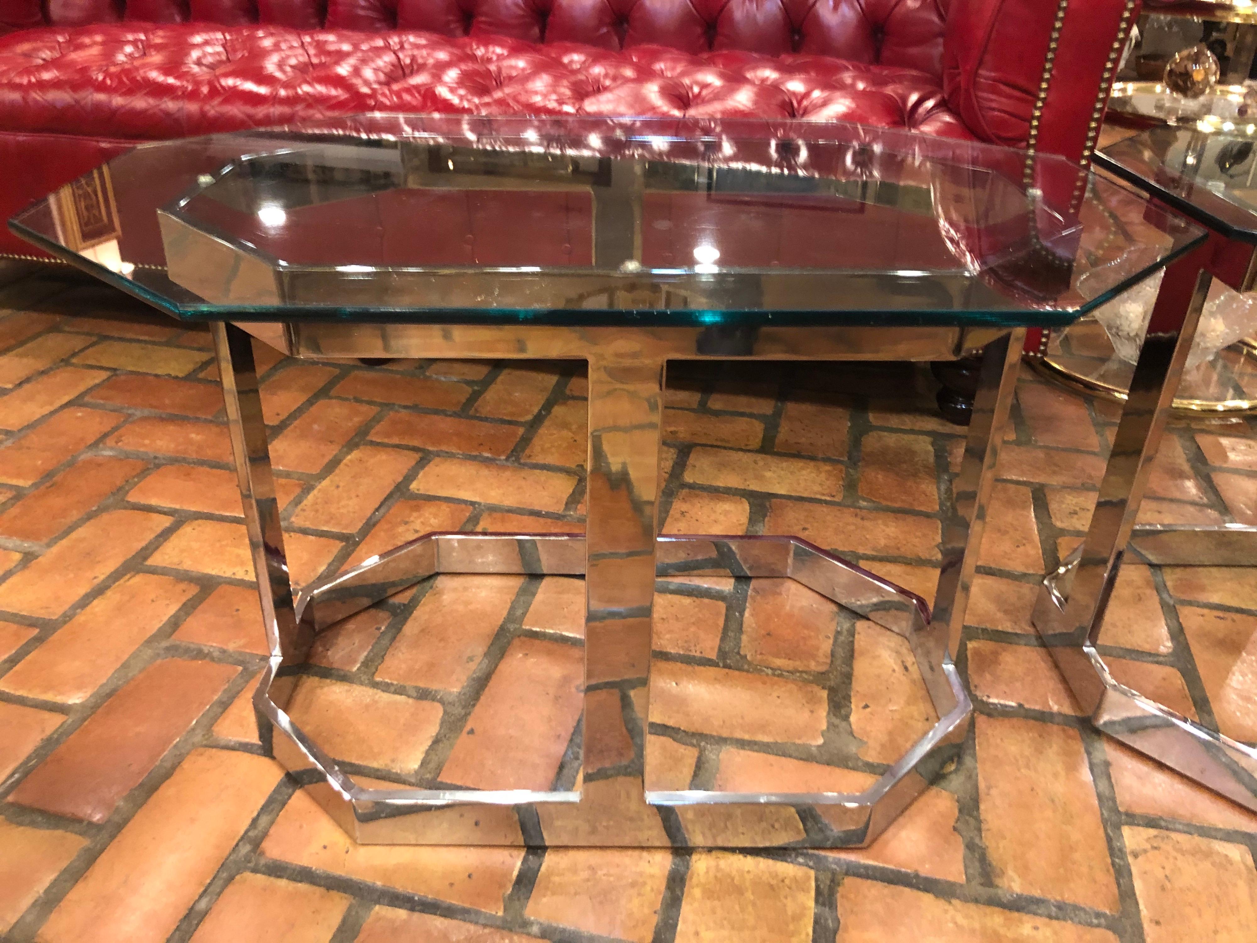 Pair of Mid Century Chrome and Glass Side Tables  5