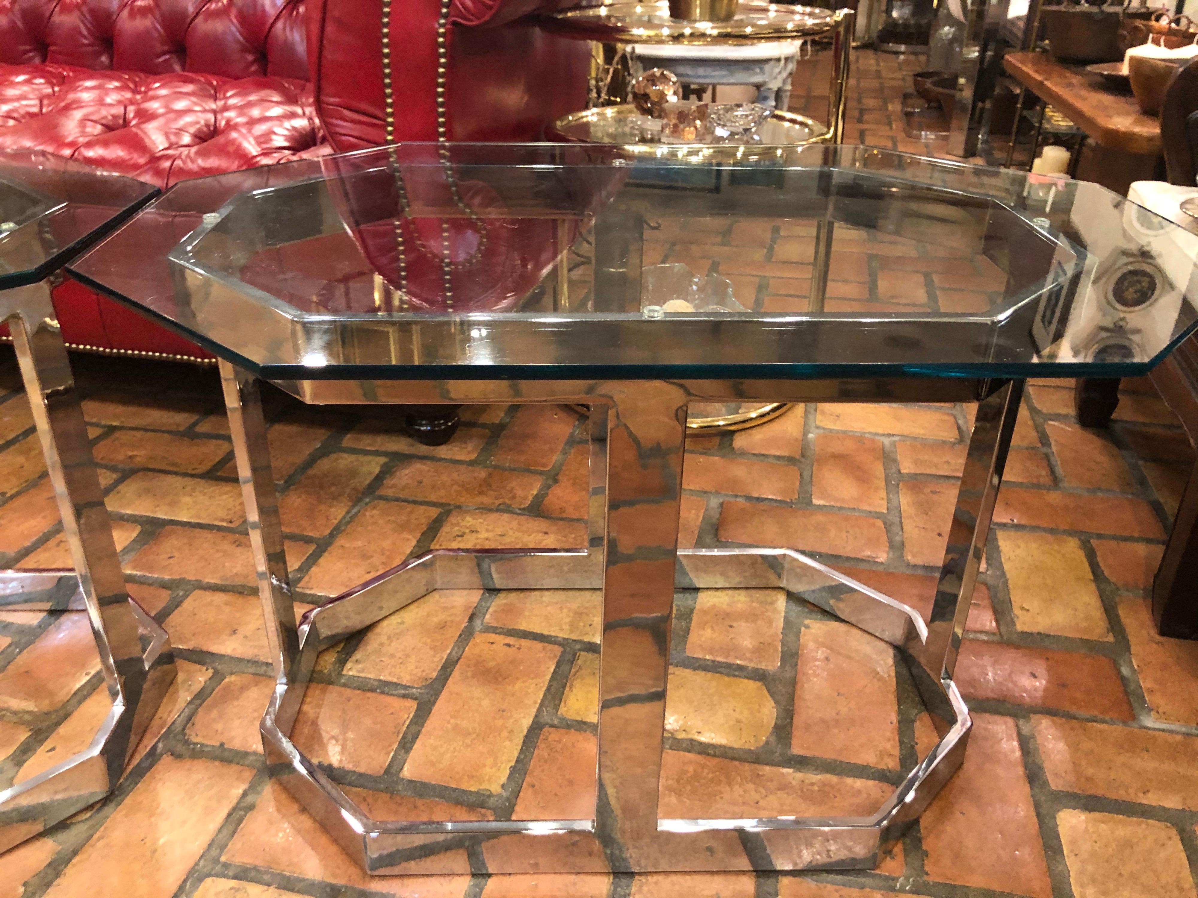 Pair of Mid Century Chrome and Glass Side Tables  6