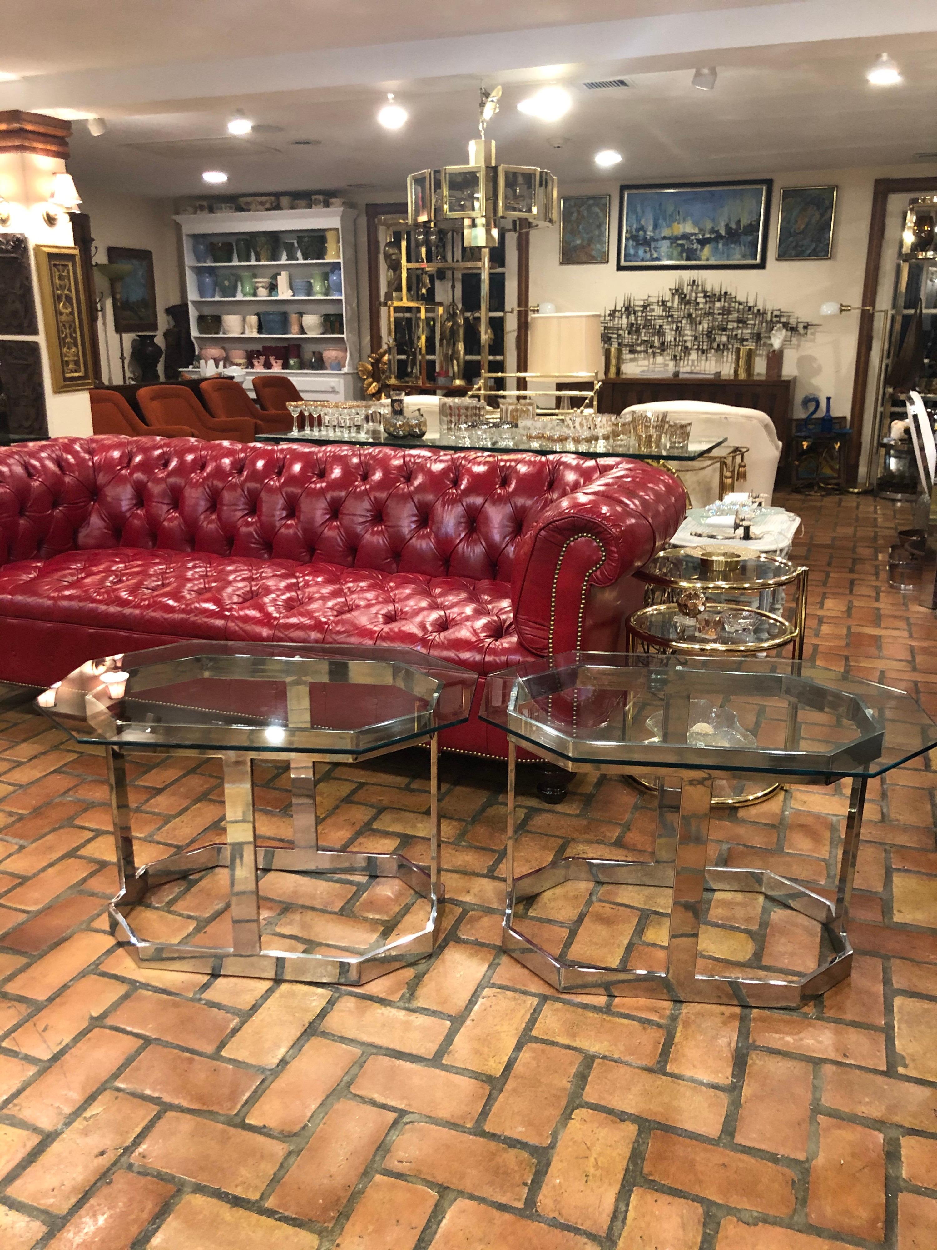 Pair of Mid Century Chrome and Glass Side Tables  In Good Condition In Redding, CT
