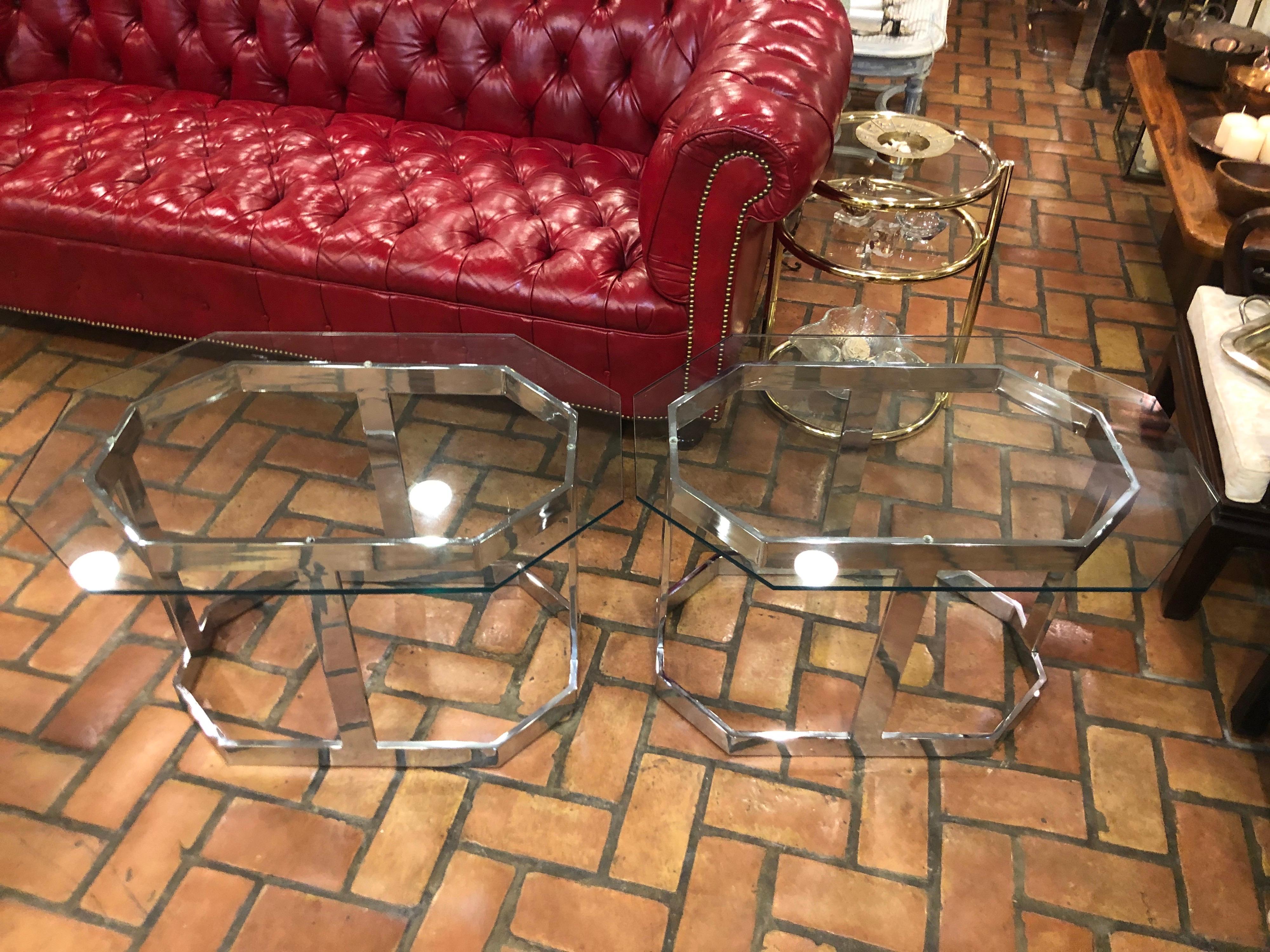 Late 20th Century Pair of Mid Century Chrome and Glass Side Tables 