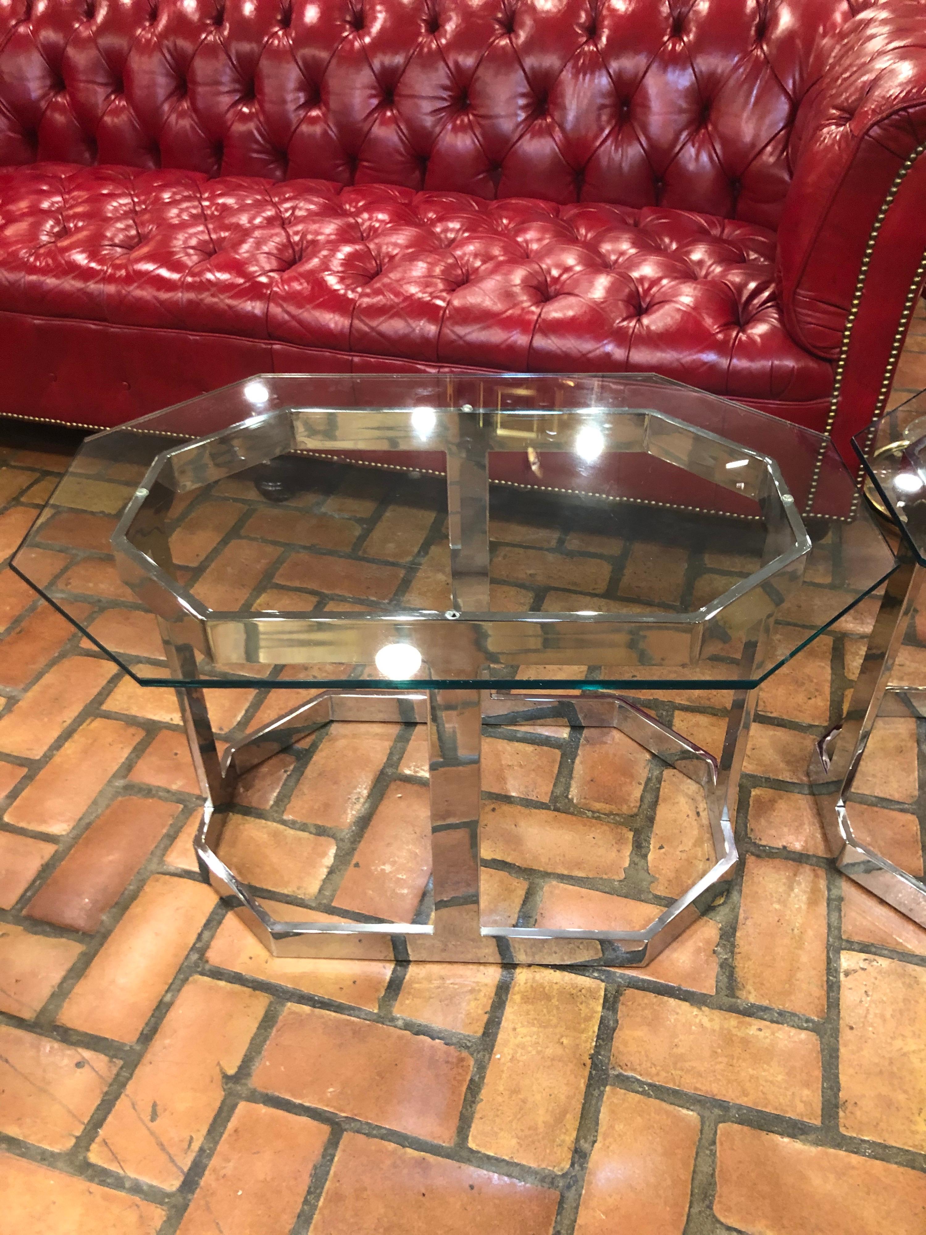 Pair of Mid Century Chrome and Glass Side Tables  1