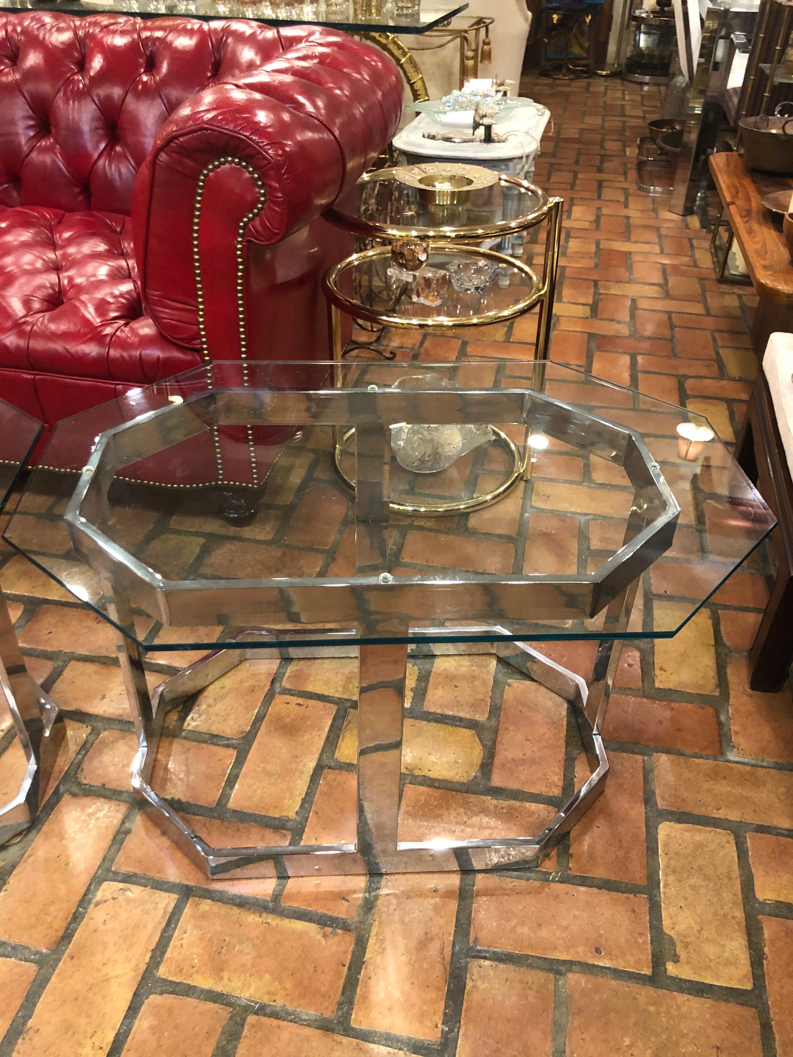 Pair of Mid Century Chrome and Glass Side Tables  2