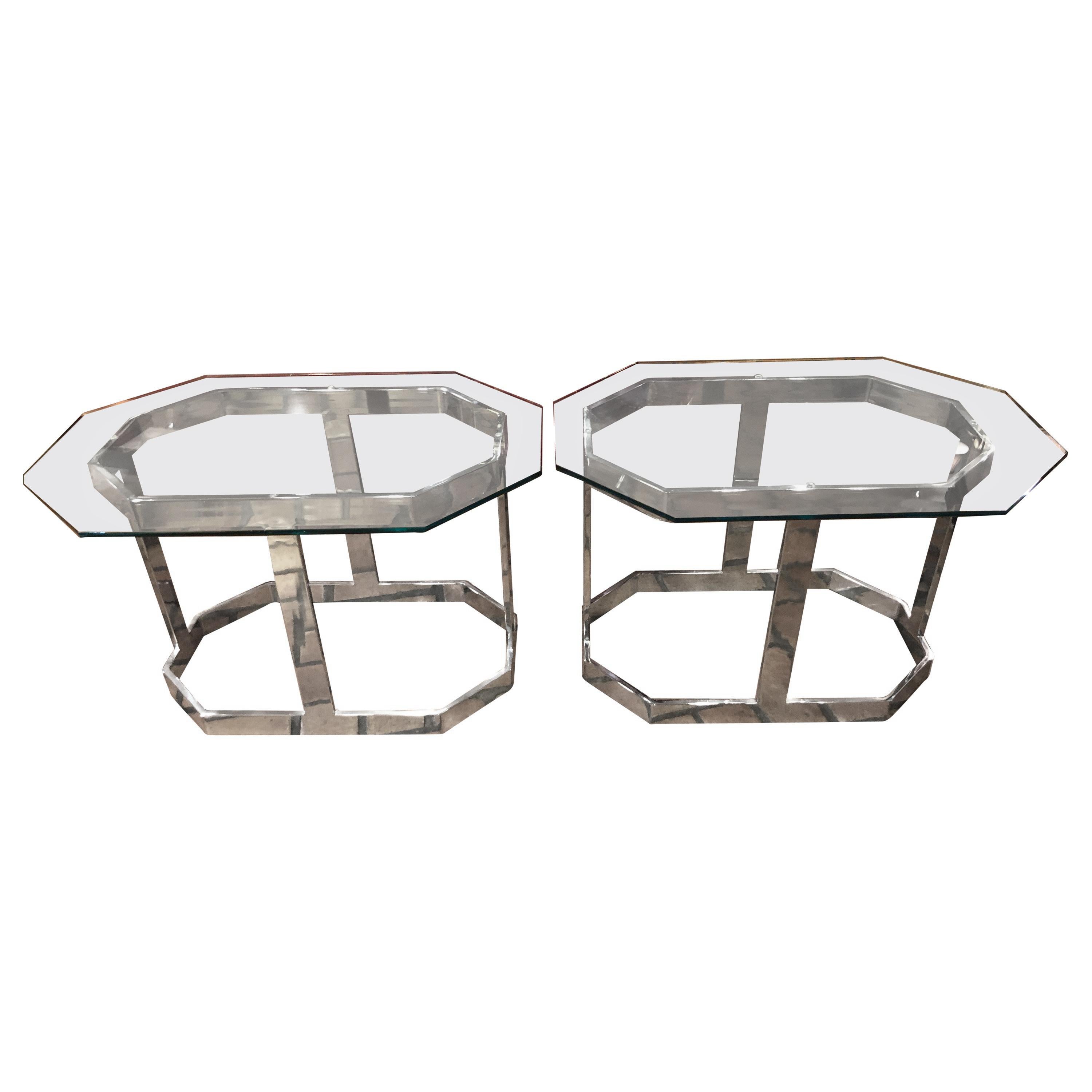 MidCentury Modern Sculptural Chrome and Glass Tubular Side Table For