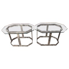 Pair of Mid Century Chrome and Glass Side Tables 