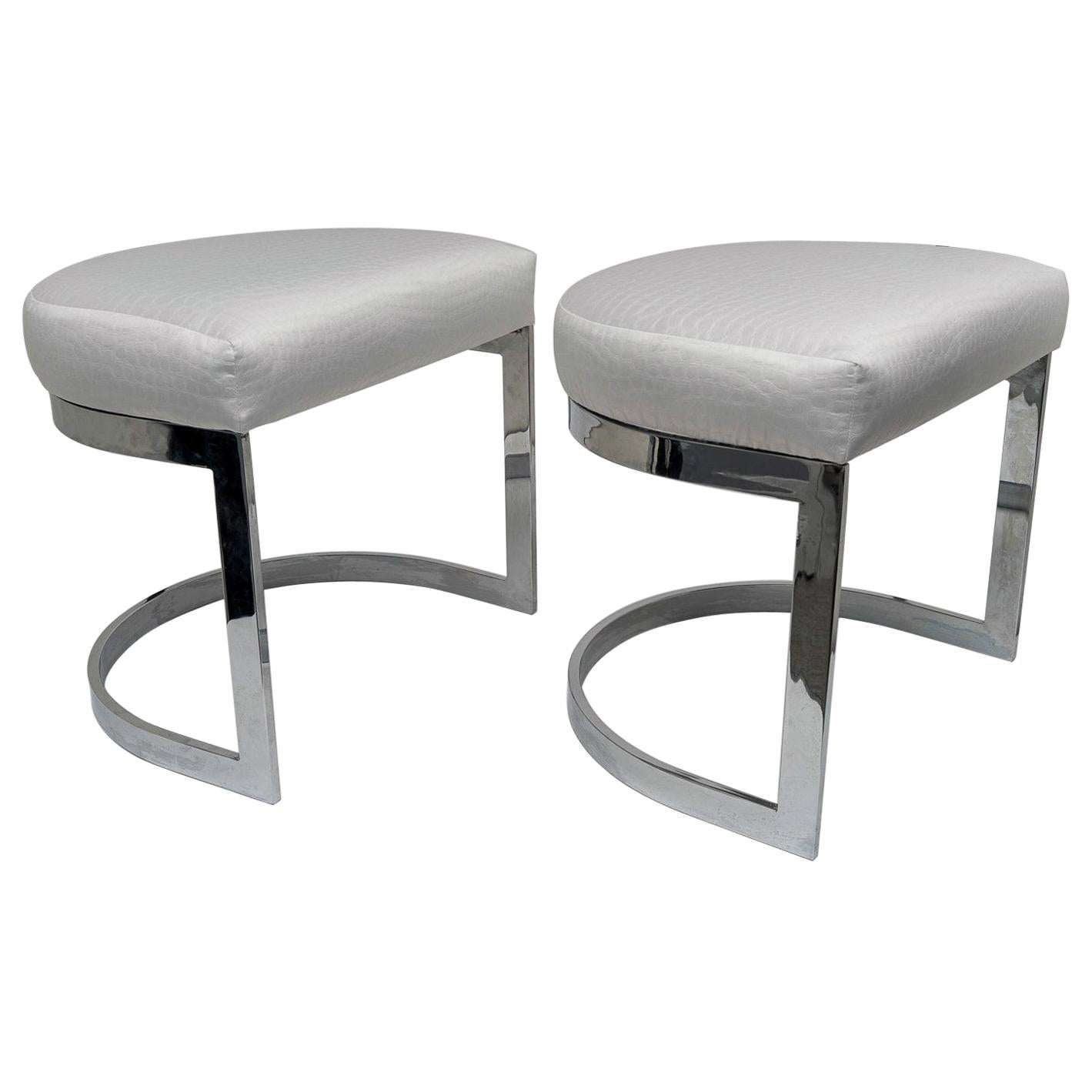 Pair of Milo Baughman Chrome Benches