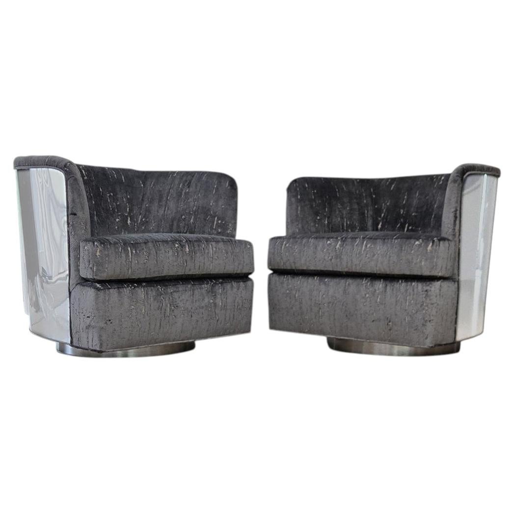Pair of Milo Baughman Chrome Cased Swivel / Tilt Lounge Chairs for Thayer Coggin For Sale