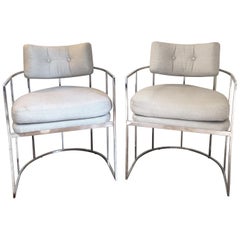 Pair of Milo Baughman Chrome Dining Chairs