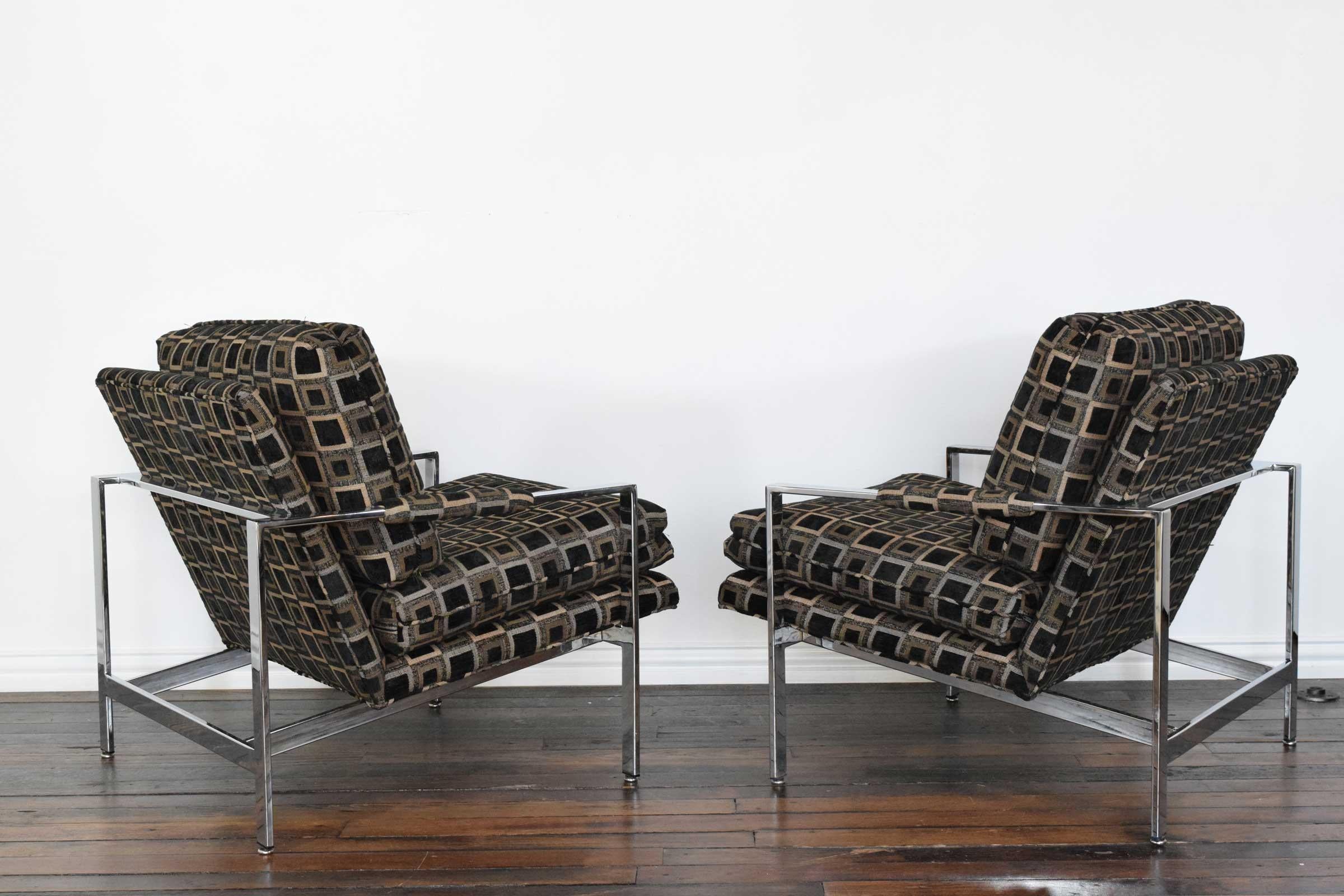 Milo Baughman's chrome frame lounge chairs. Upholstery is fine but we can recover if desired.