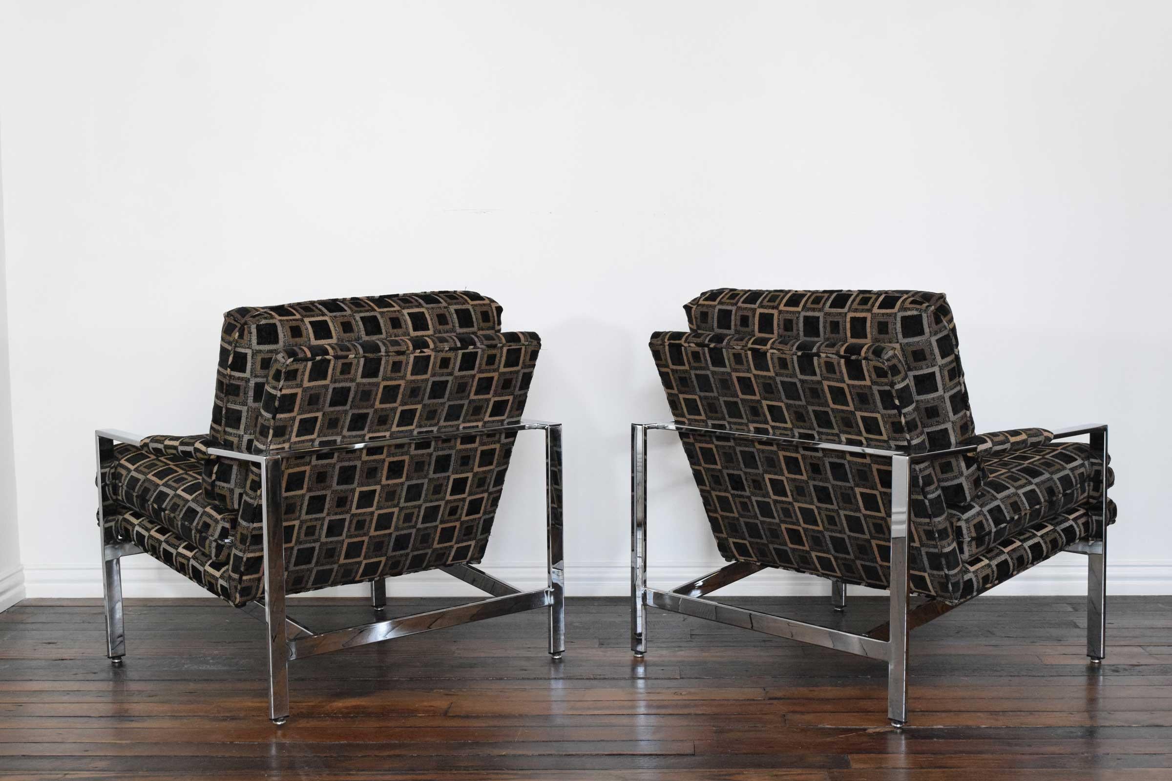 Mid-Century Modern Pair of Milo Baughman Chrome Frame Lounge Chairs