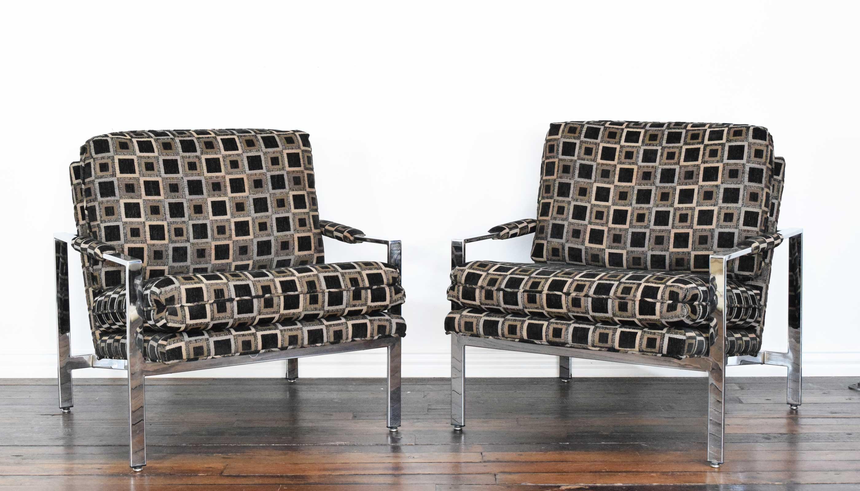 American Pair of Milo Baughman Chrome Frame Lounge Chairs