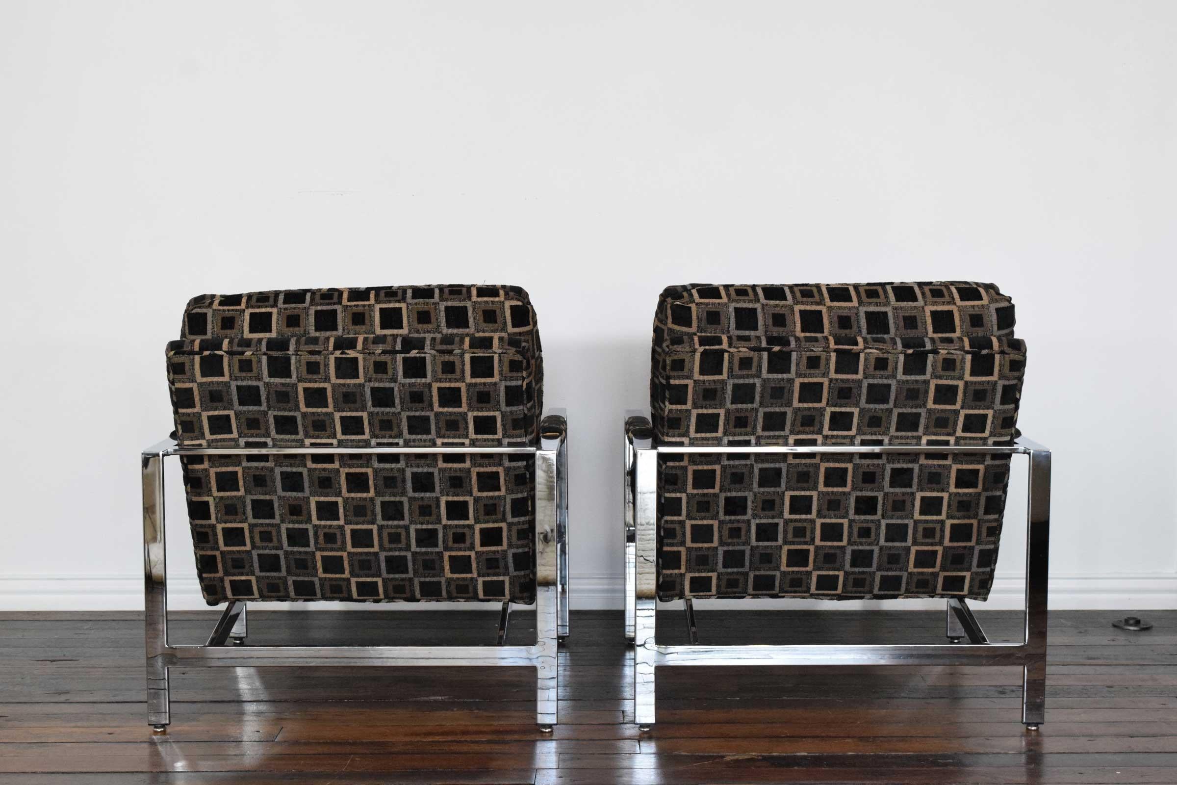 20th Century Pair of Milo Baughman Chrome Frame Lounge Chairs