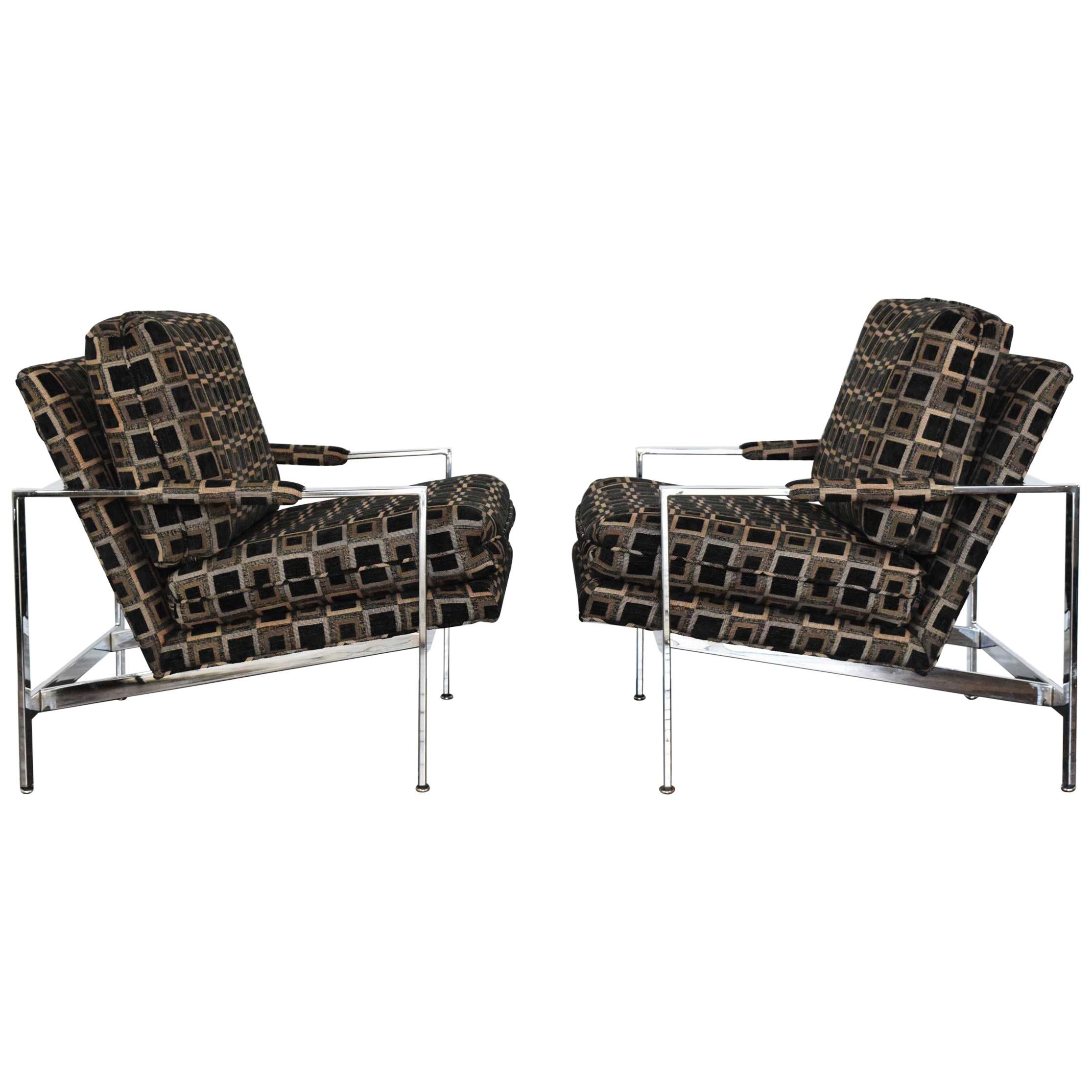 Pair of Milo Baughman Chrome Frame Lounge Chairs